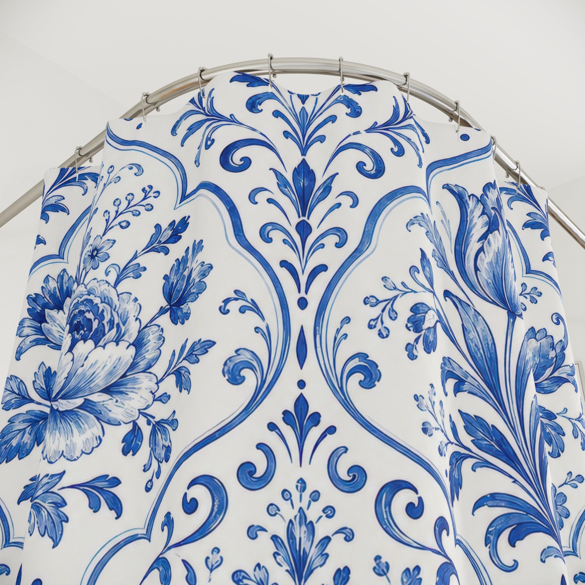 White Botanical Tile Shower Curtain