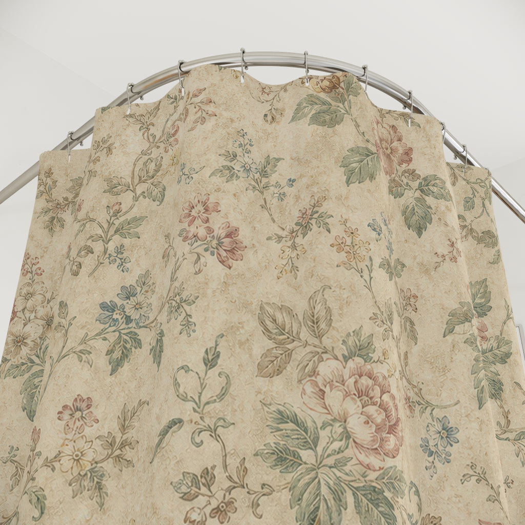 Faded Rose Farmhouse Vintage Floral Shower Curtain