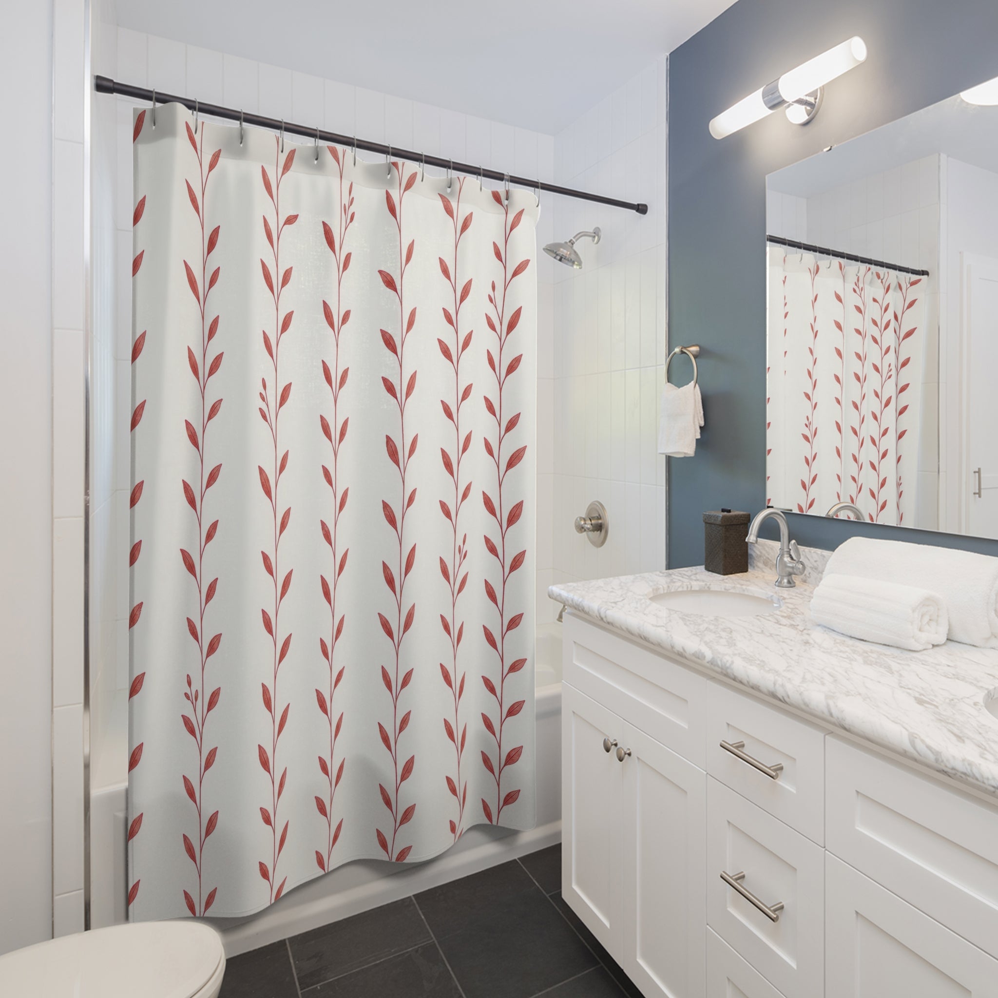 Red White Botanical Shower Curtain