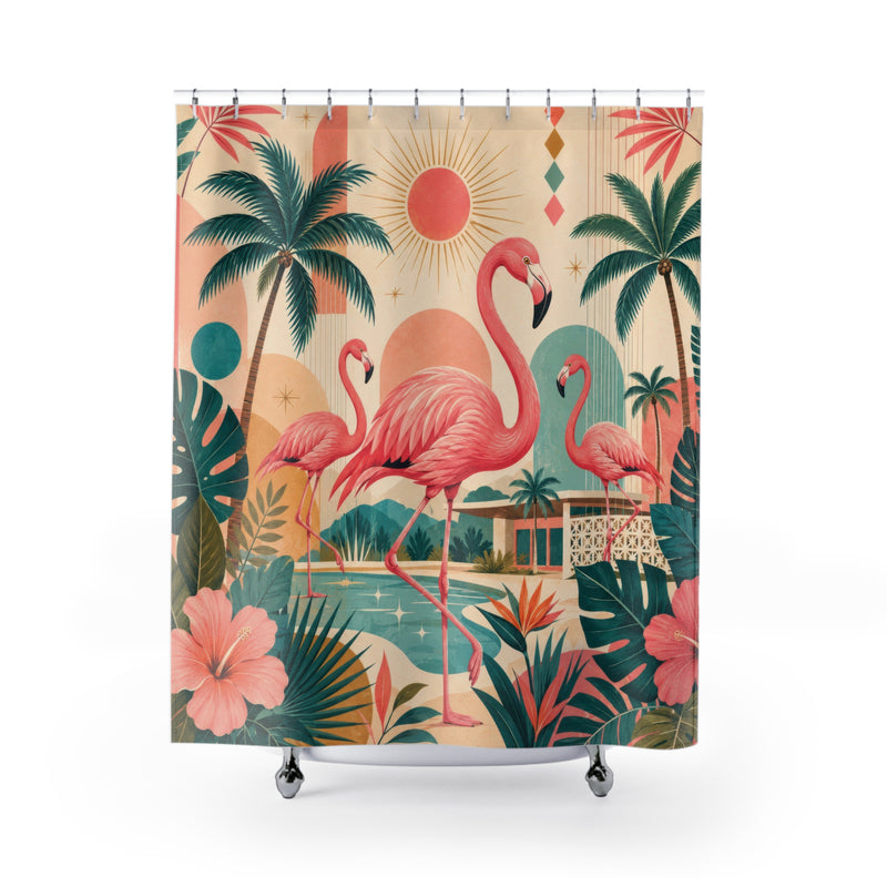Retro Flamingo Shower Curtain: Pink Tropical Palm