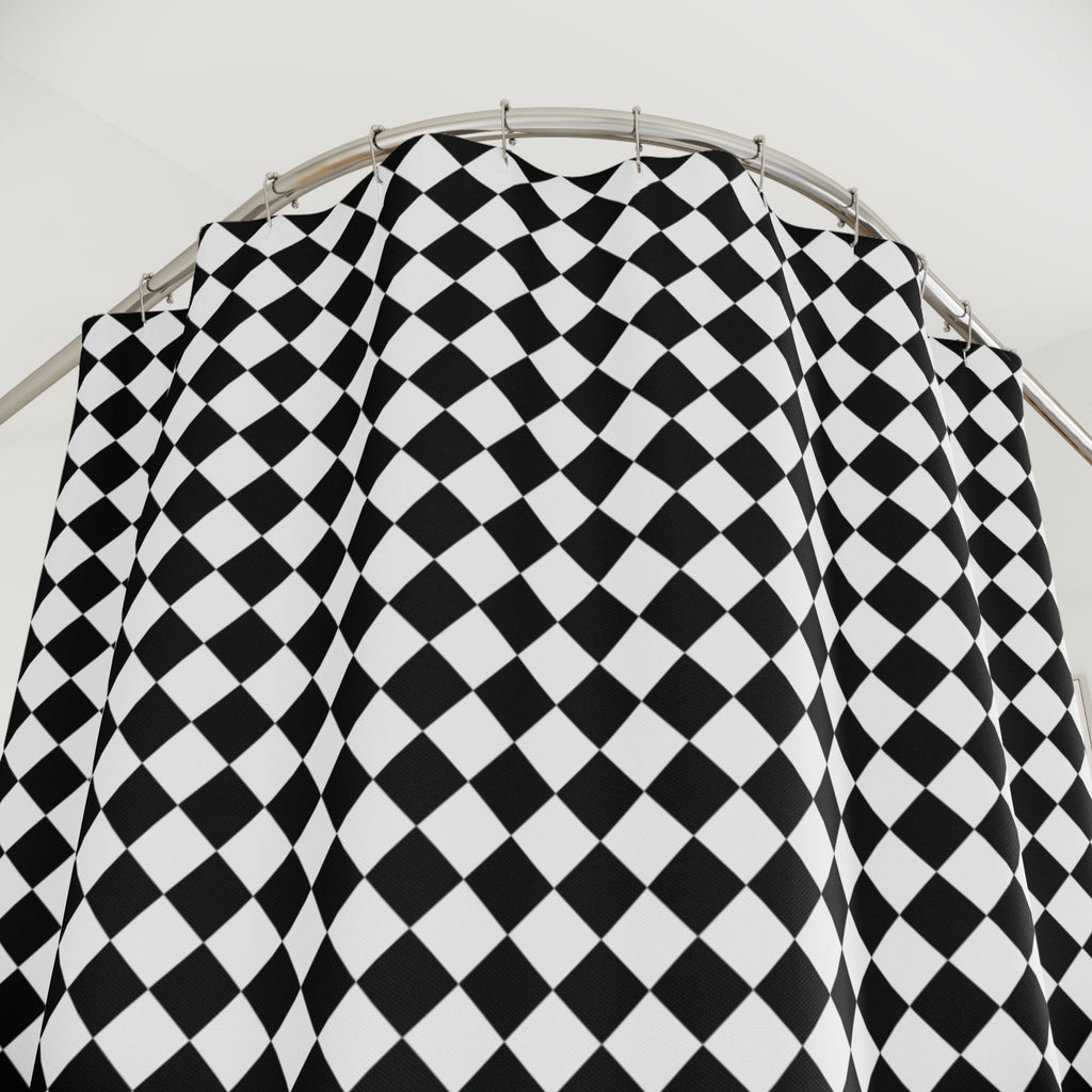Black and White Diamond Check Shower Curtain