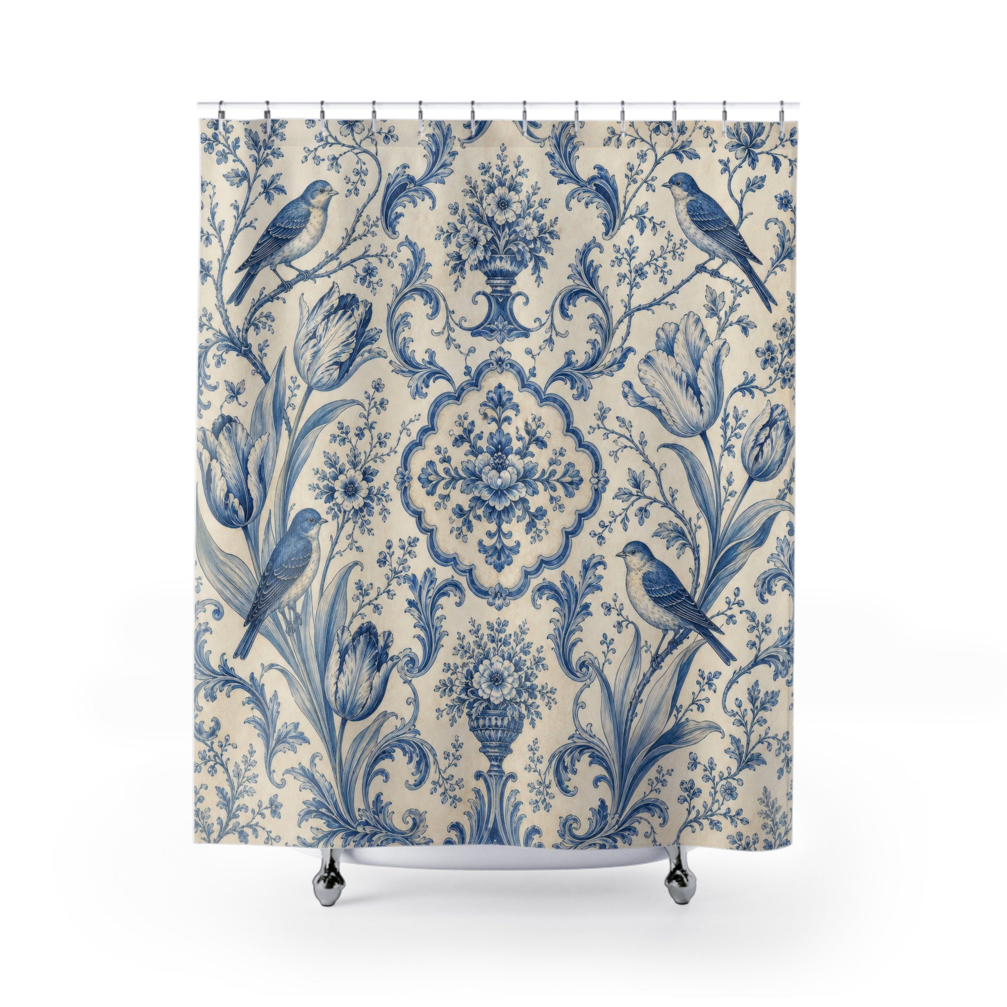 Blue Bird Toile Shower Curtain