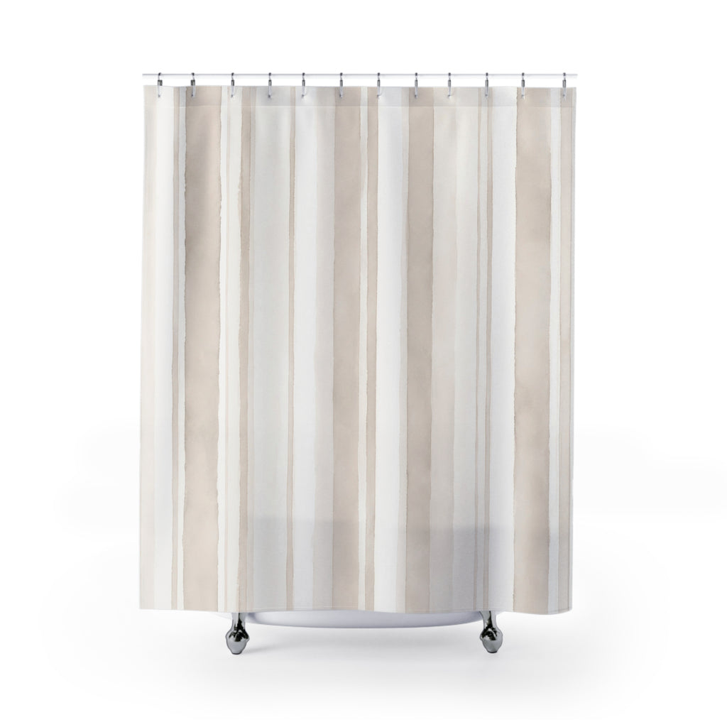 White Cream Watercolor Stripe Shower Curtain