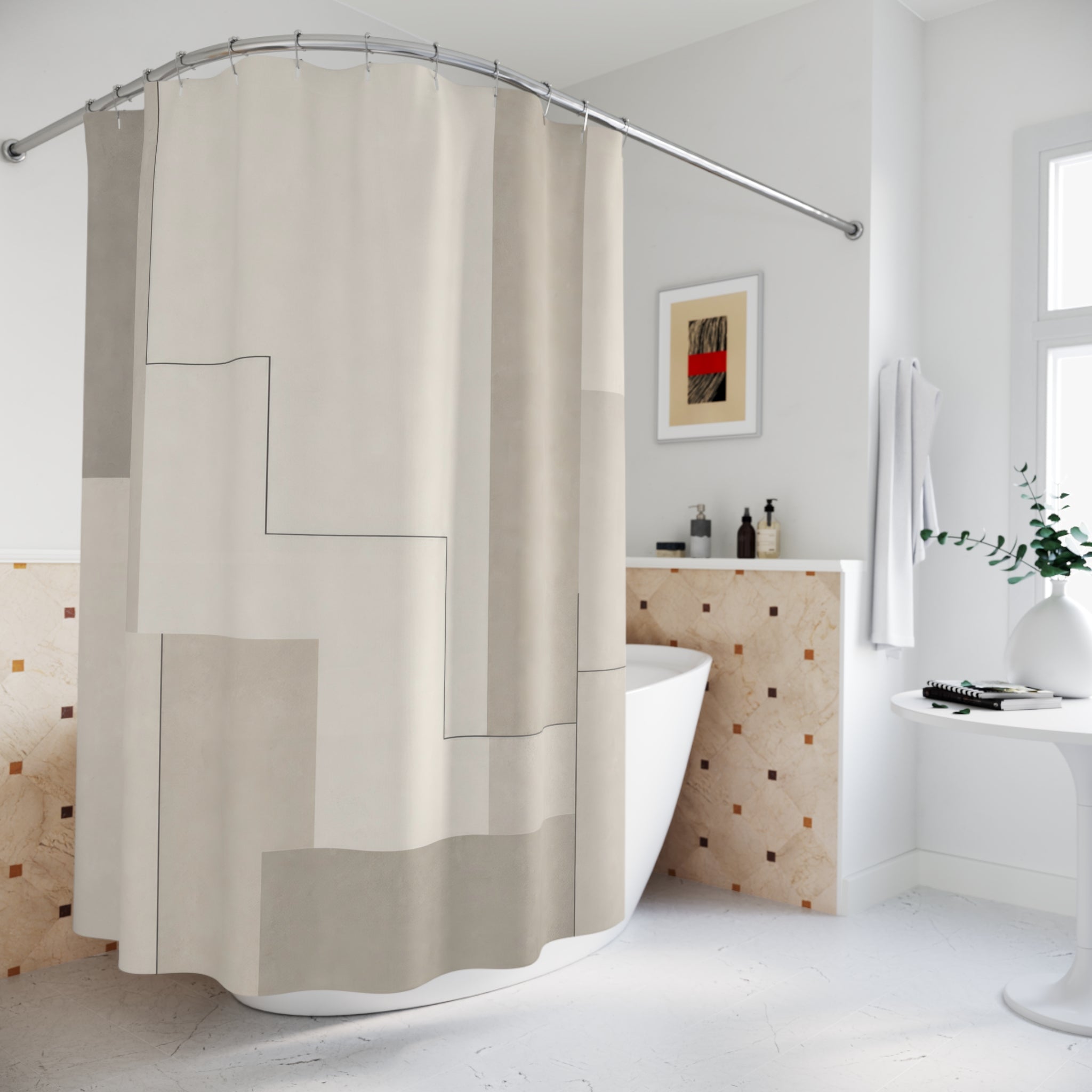 Gray Modern Geometric Beige Shower Curtain