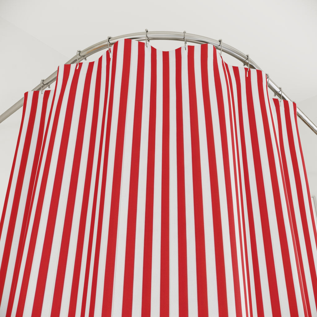 Red White Thin Pinstripe Shower Curtain
