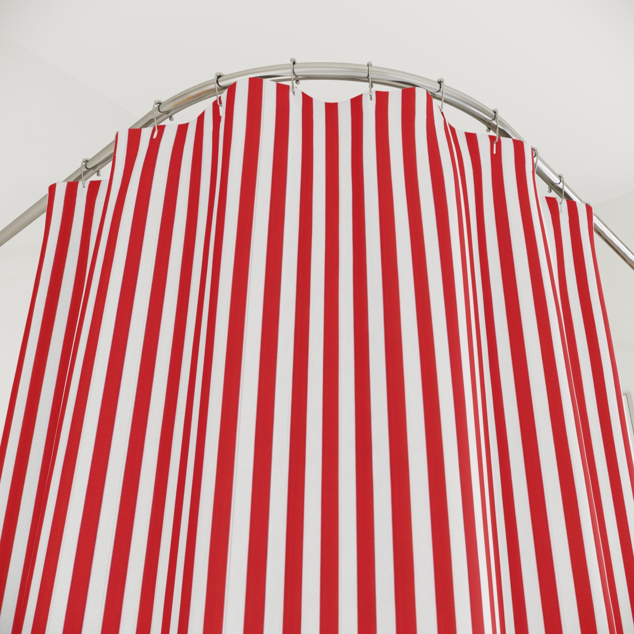 Red White Thin Pinstripe Shower Curtain