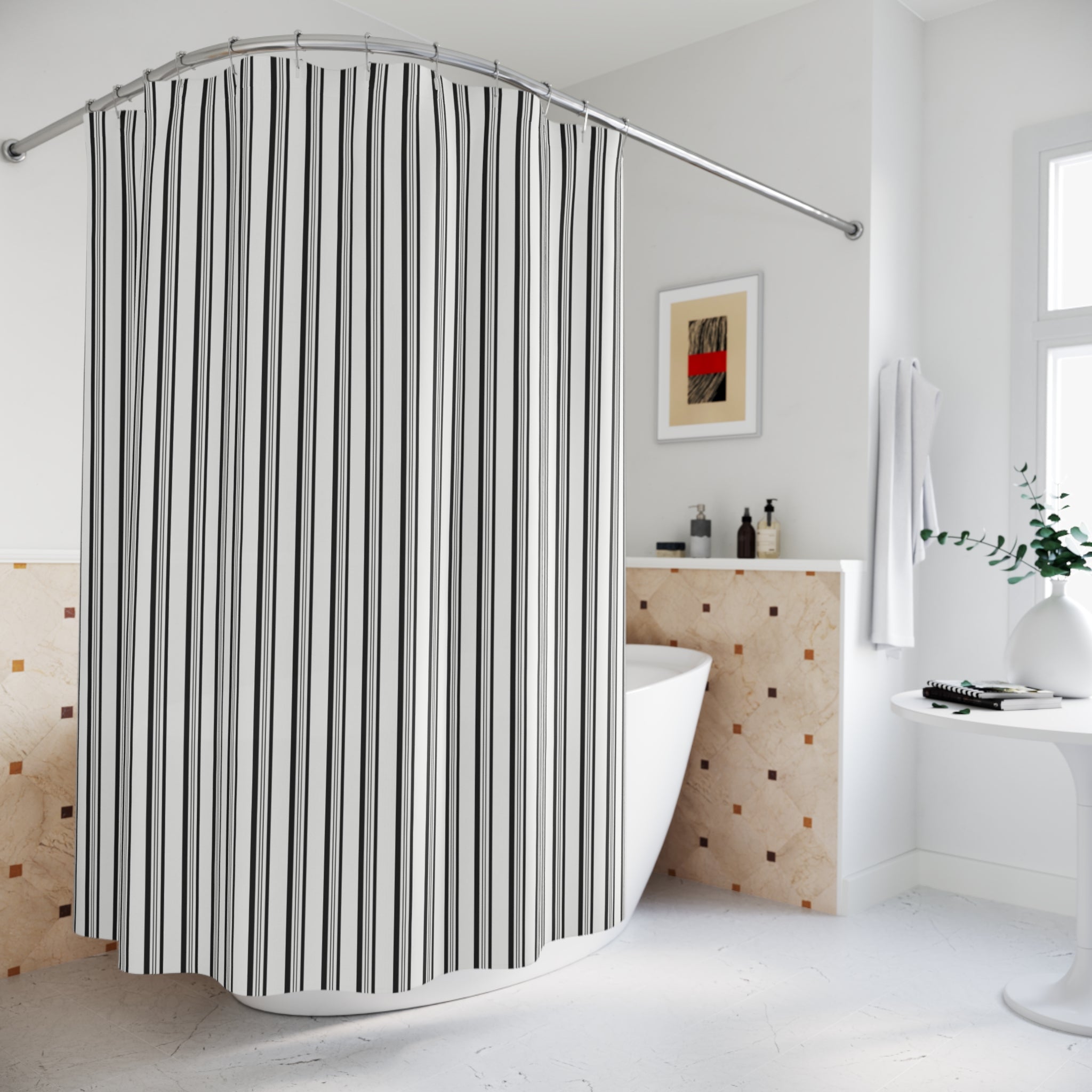 Black and White Varied Stripe Shower Curtain