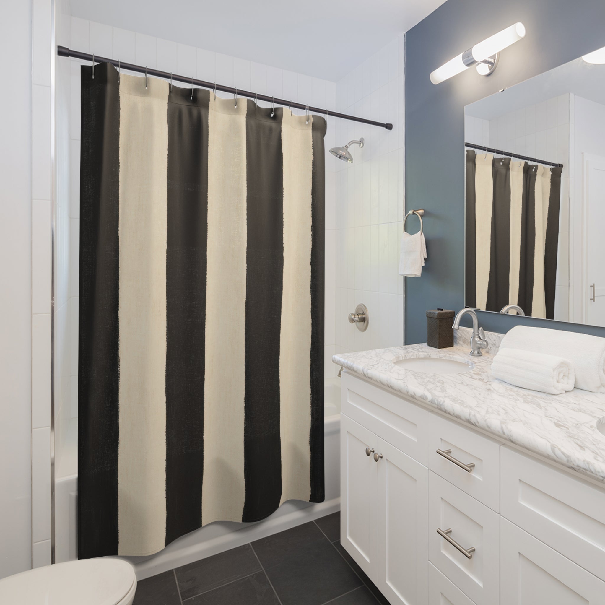 Ivory White Cabana Stripe Shower Curtain