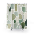 Green White Shower Curtain, Abstract Mosaic Bath Decor, Sage Tile Pattern, Modern Guest Bathroom Decor, Soft Organic Fresh Style Decor