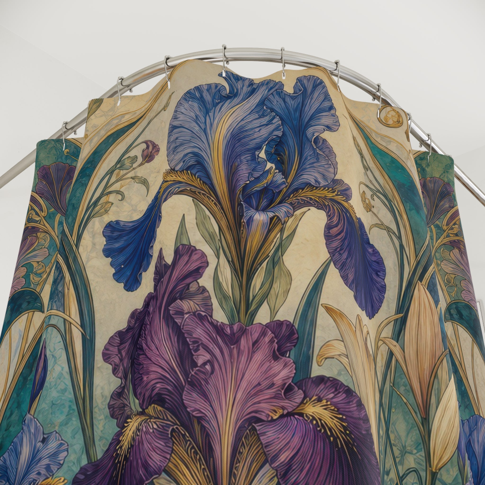 Teal Art Nouveau Jewel Garden Shower Curtain