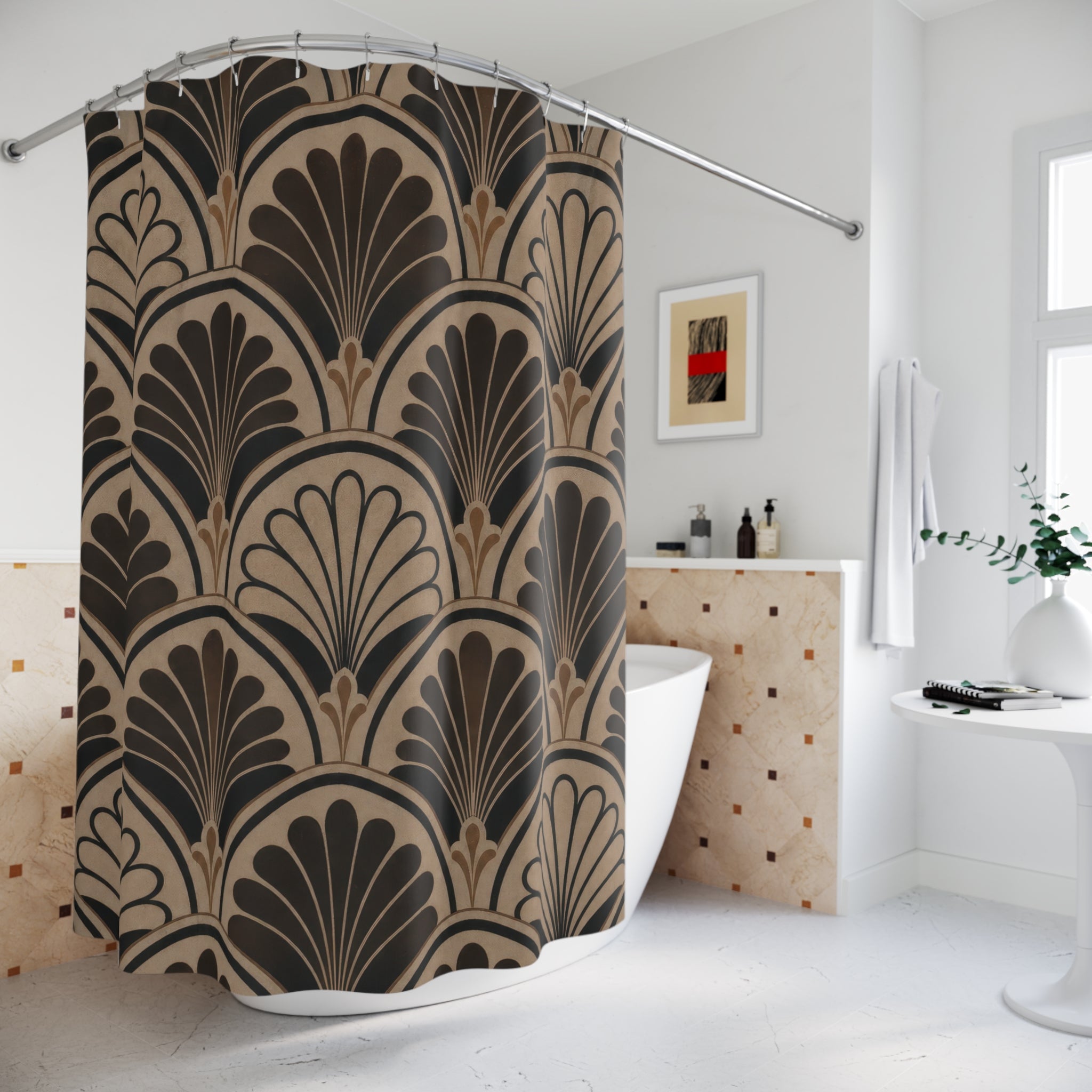 Black Brown Fan Shower Curtain