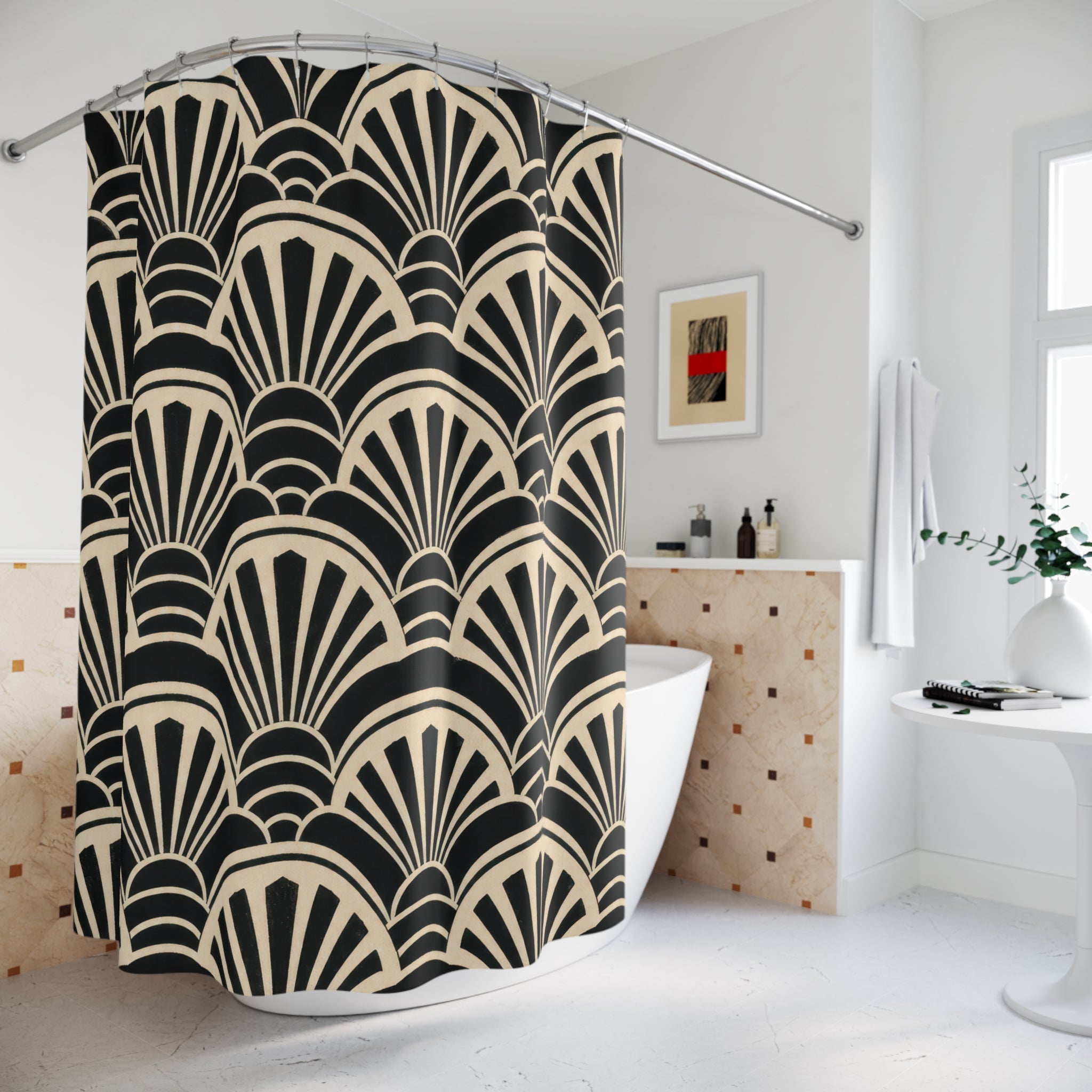 Black Cream Fan Shower Curtain