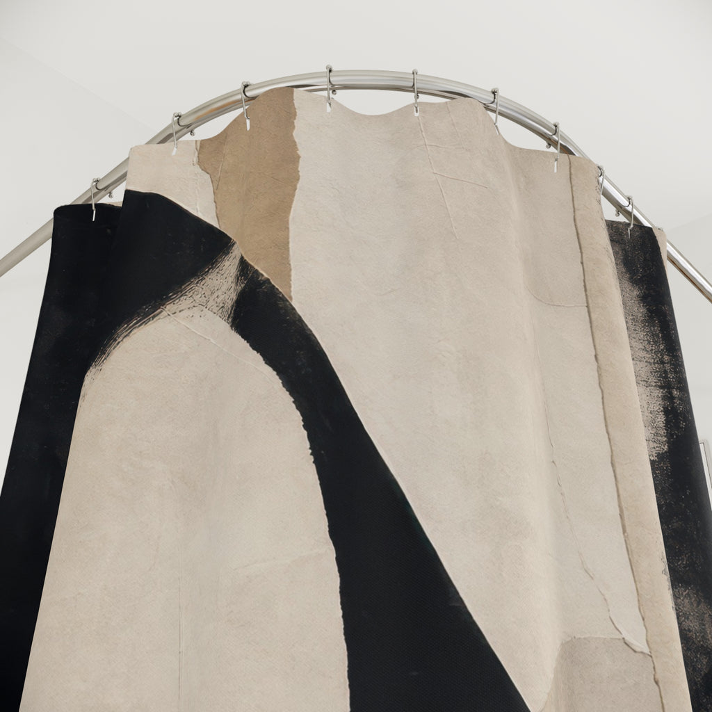 Abstract Modern Black Beige Shower Curtain