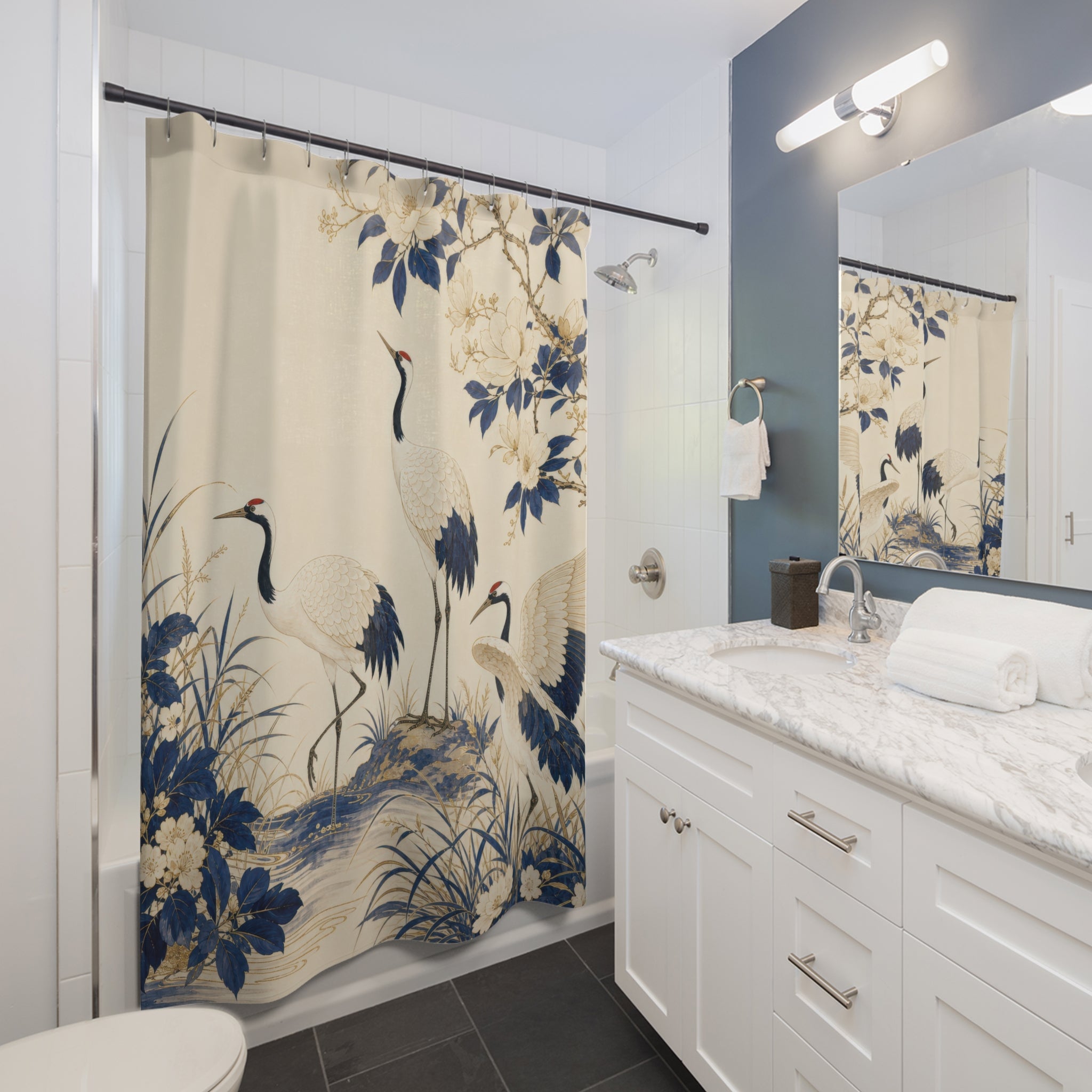 Sapphire Crane Garden Shower Curtain