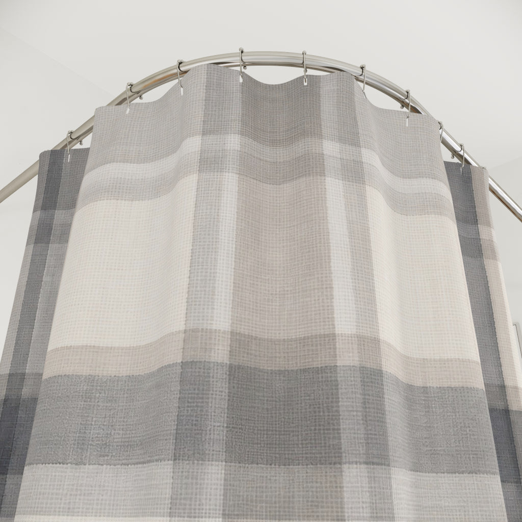 Gray White Windowpane Check Shower Curtain