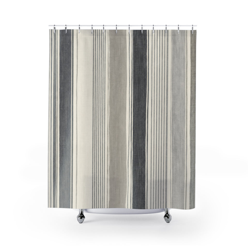 Gray White Ticking Stripe Shower Curtain