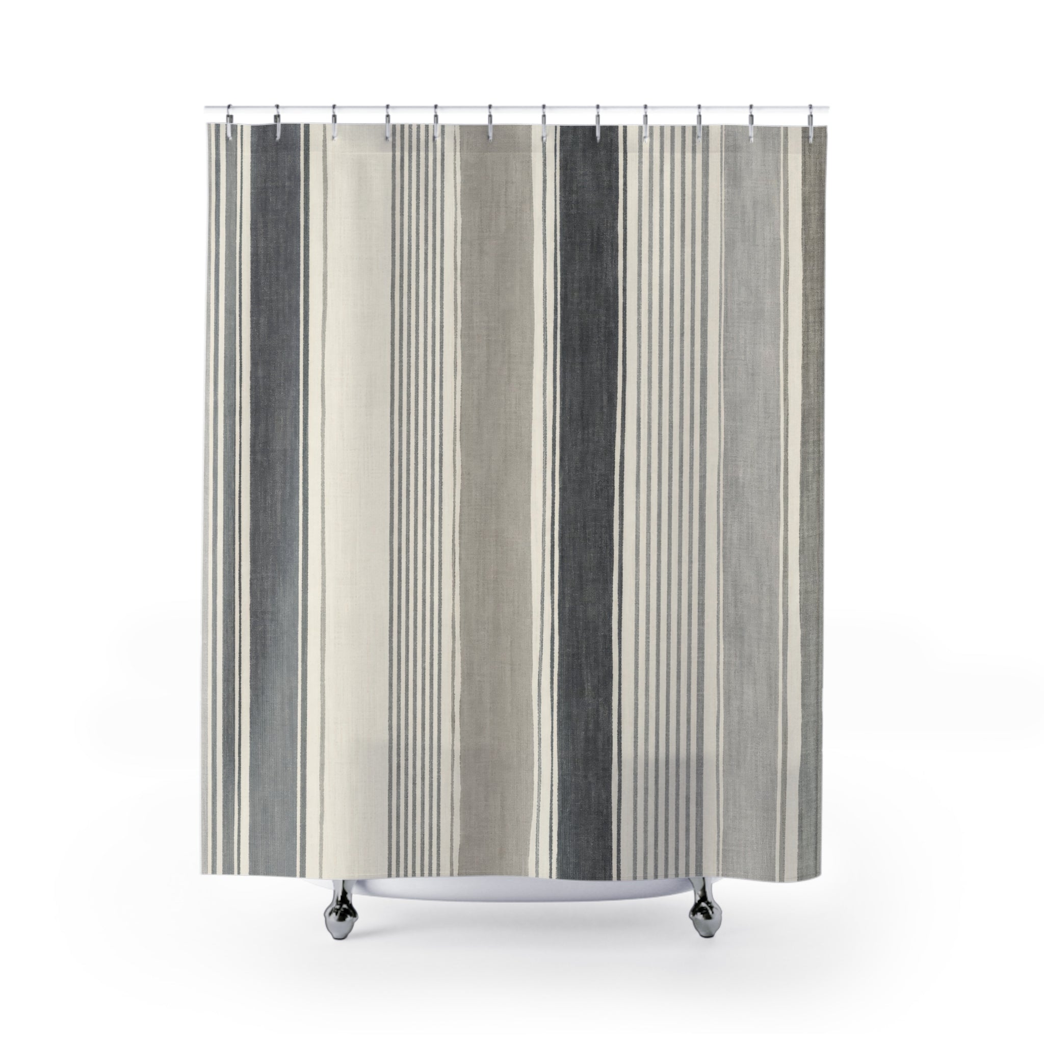 Gray White Ticking Stripe Shower Curtain