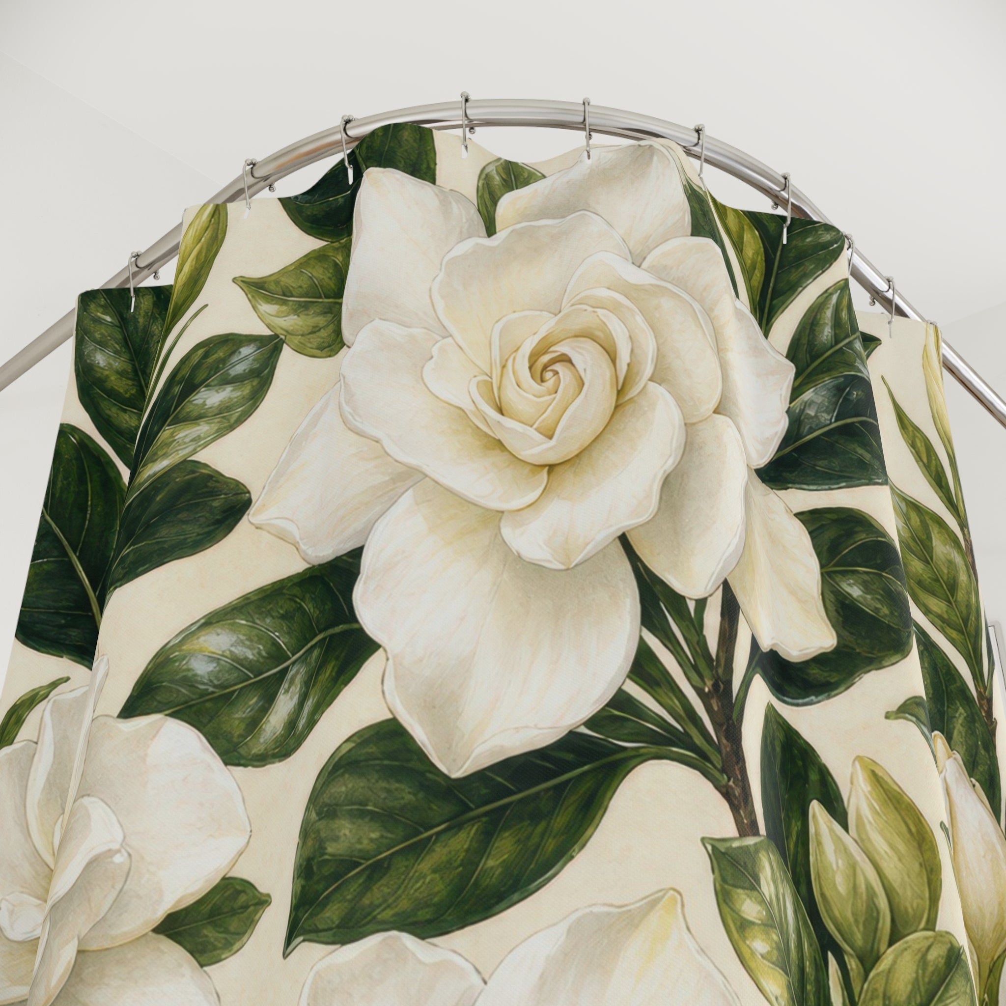 White Bloom Botanical Floral Shower Curtain