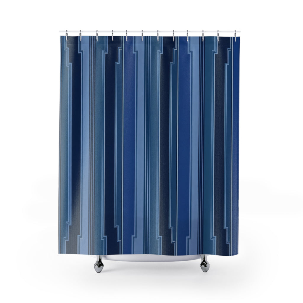 Navy Blue Stepped Stripe Shower Curtain
