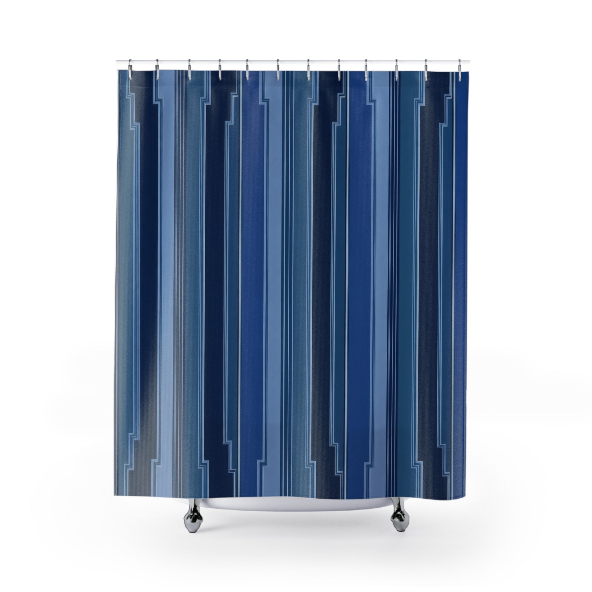 Navy Blue Stepped Stripe Shower Curtain