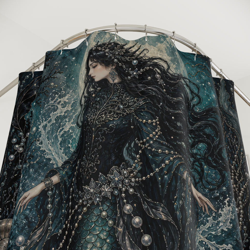Black Mermaid Moon Ocean Shower Curtain