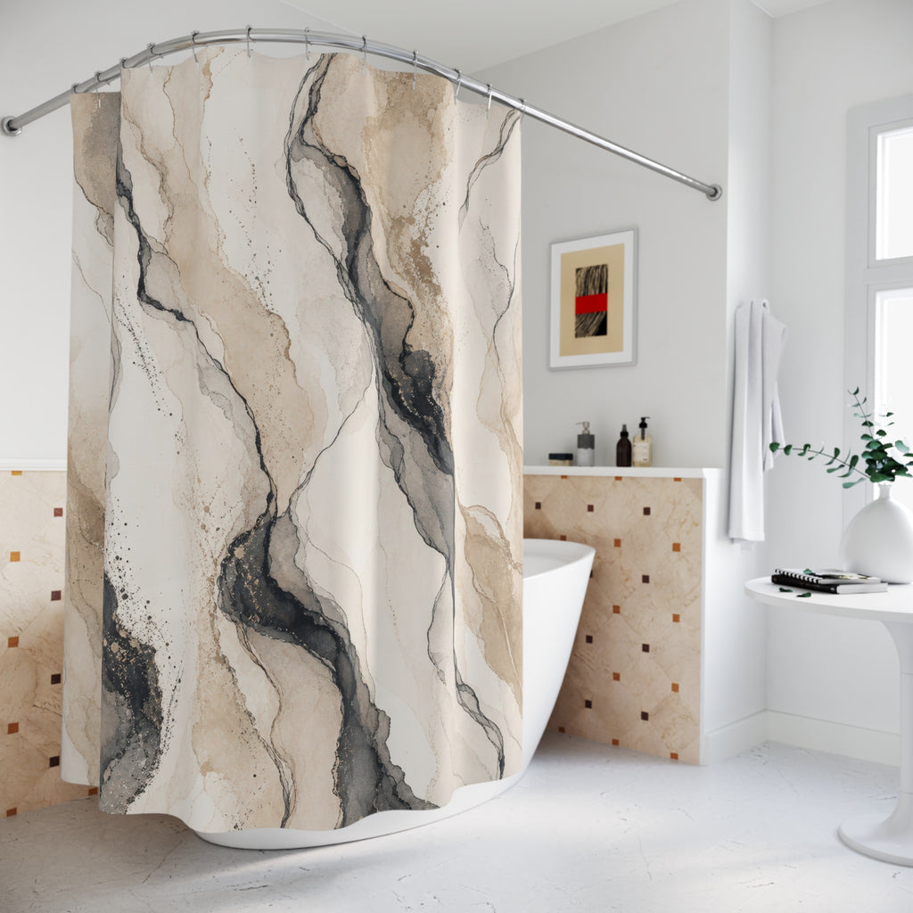 Black Beige Abstract Stone Shower Curtain