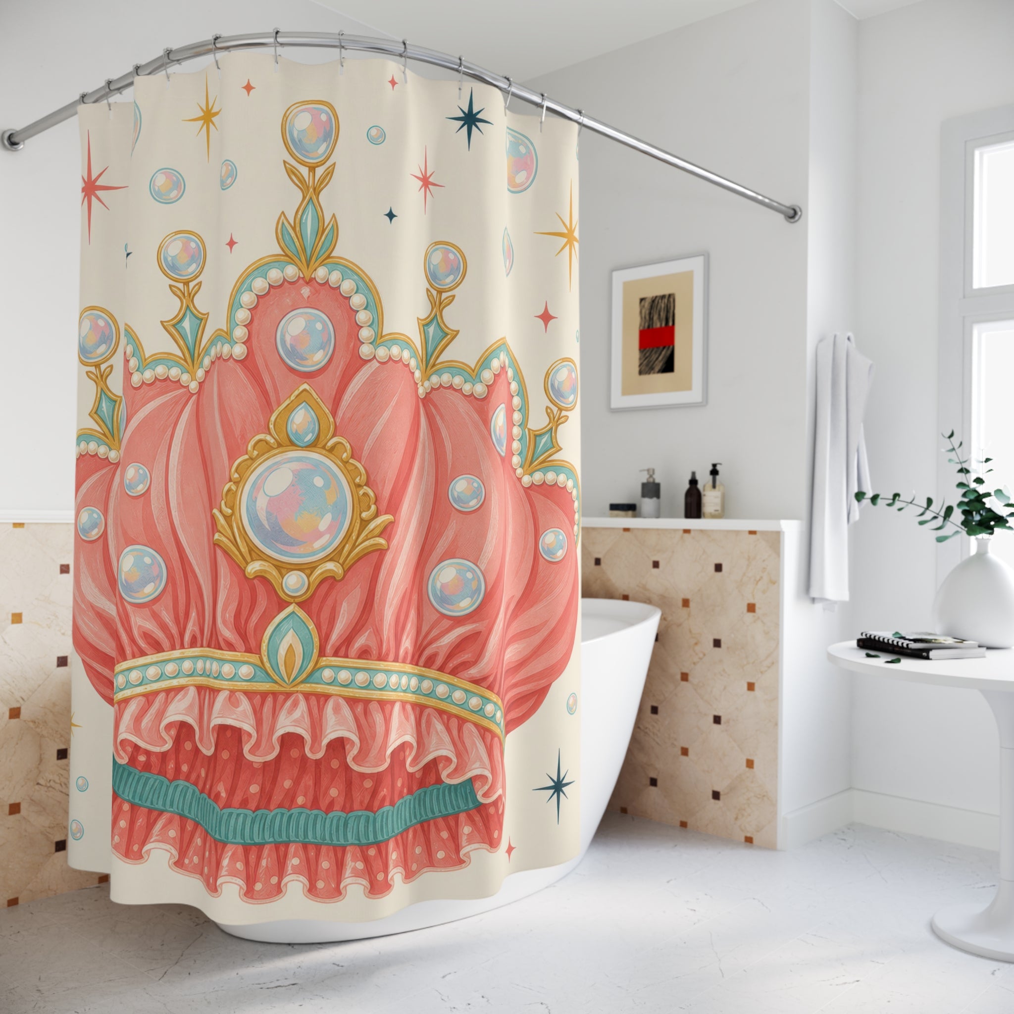 Pink Jeweled Tiara Shower Curtain