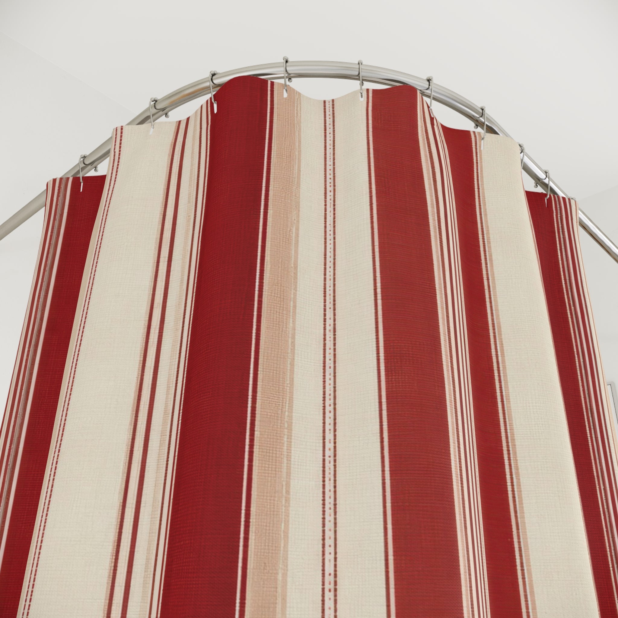 Red White Luxury Ticking Stripe Shower Curtain