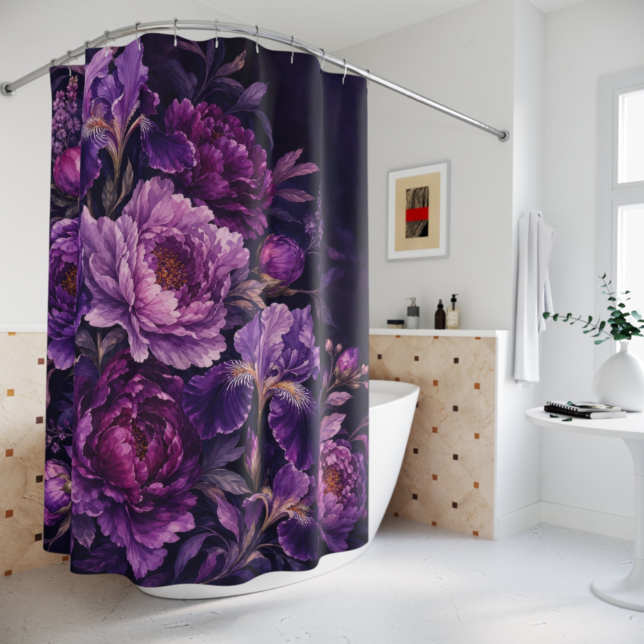 Purple Peony and Iris Shower Curtain