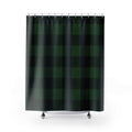 Buffalo Check Shower Curtain, Forest Green Black Plaid Pattern, Rustic Farmhouse Bathroom Decor, Lodge Guest Bath Cabin Style