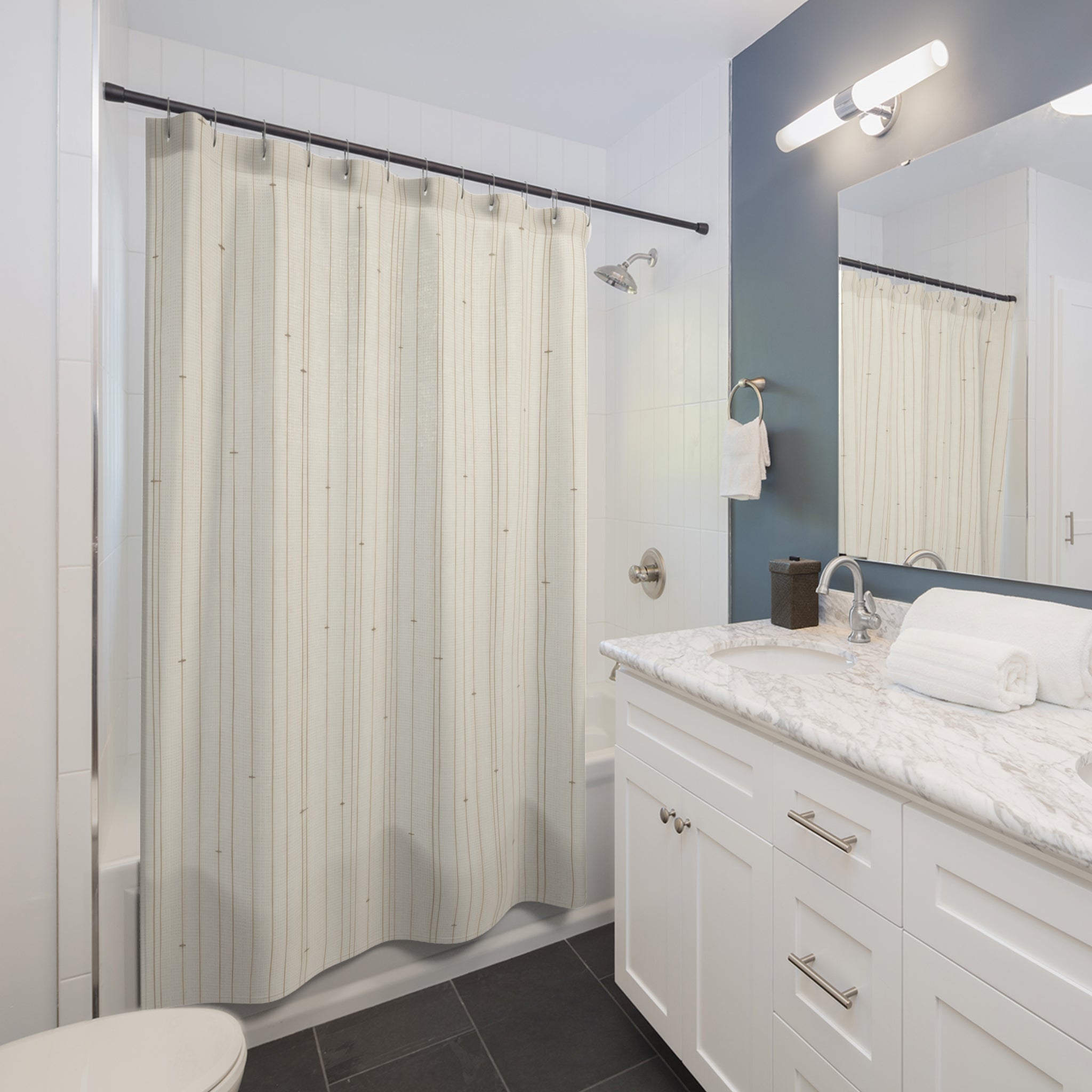 Cream Beige Pinstripe Shower Curtain
