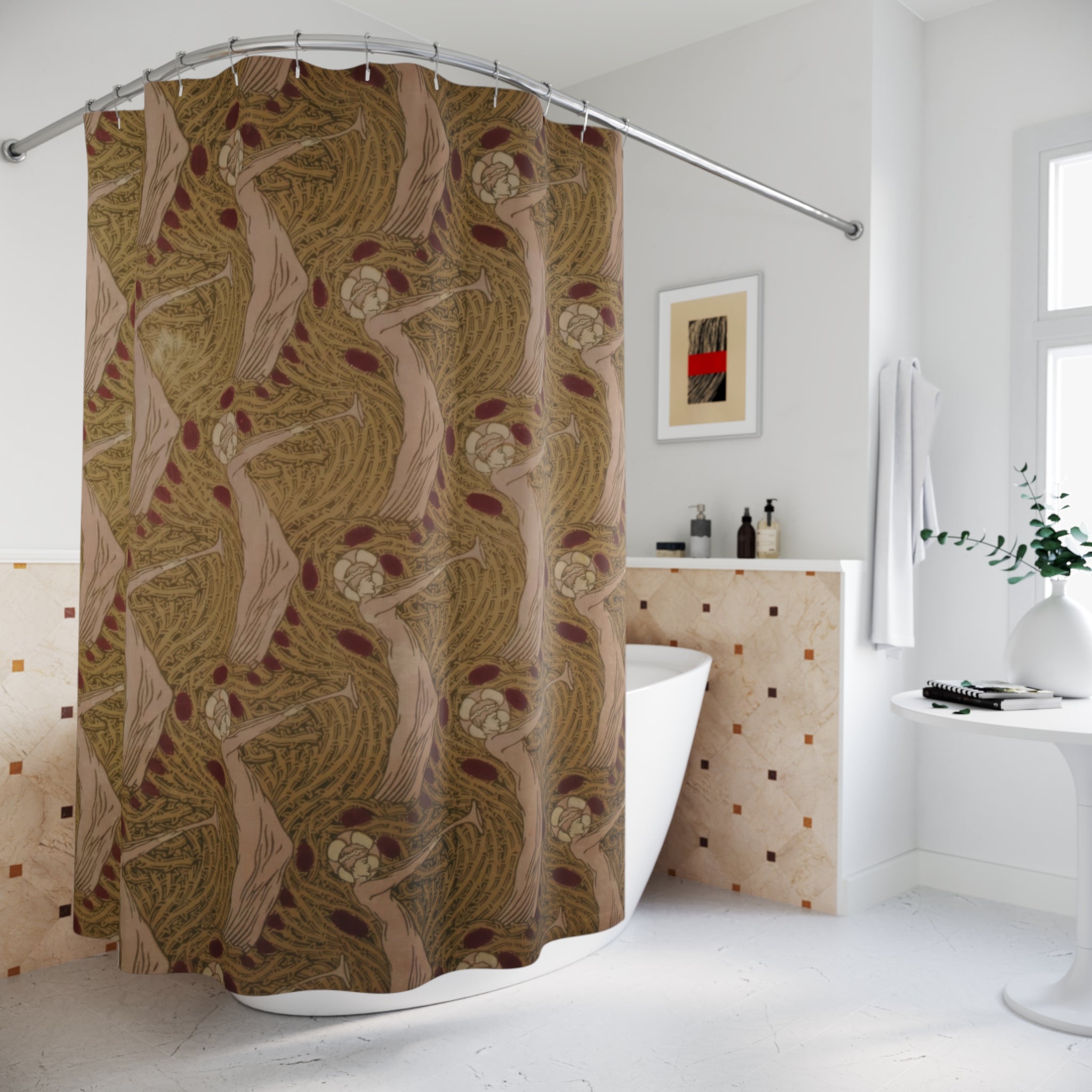 Art Nouveau Angel Shower Curtain – Blush & Ochre