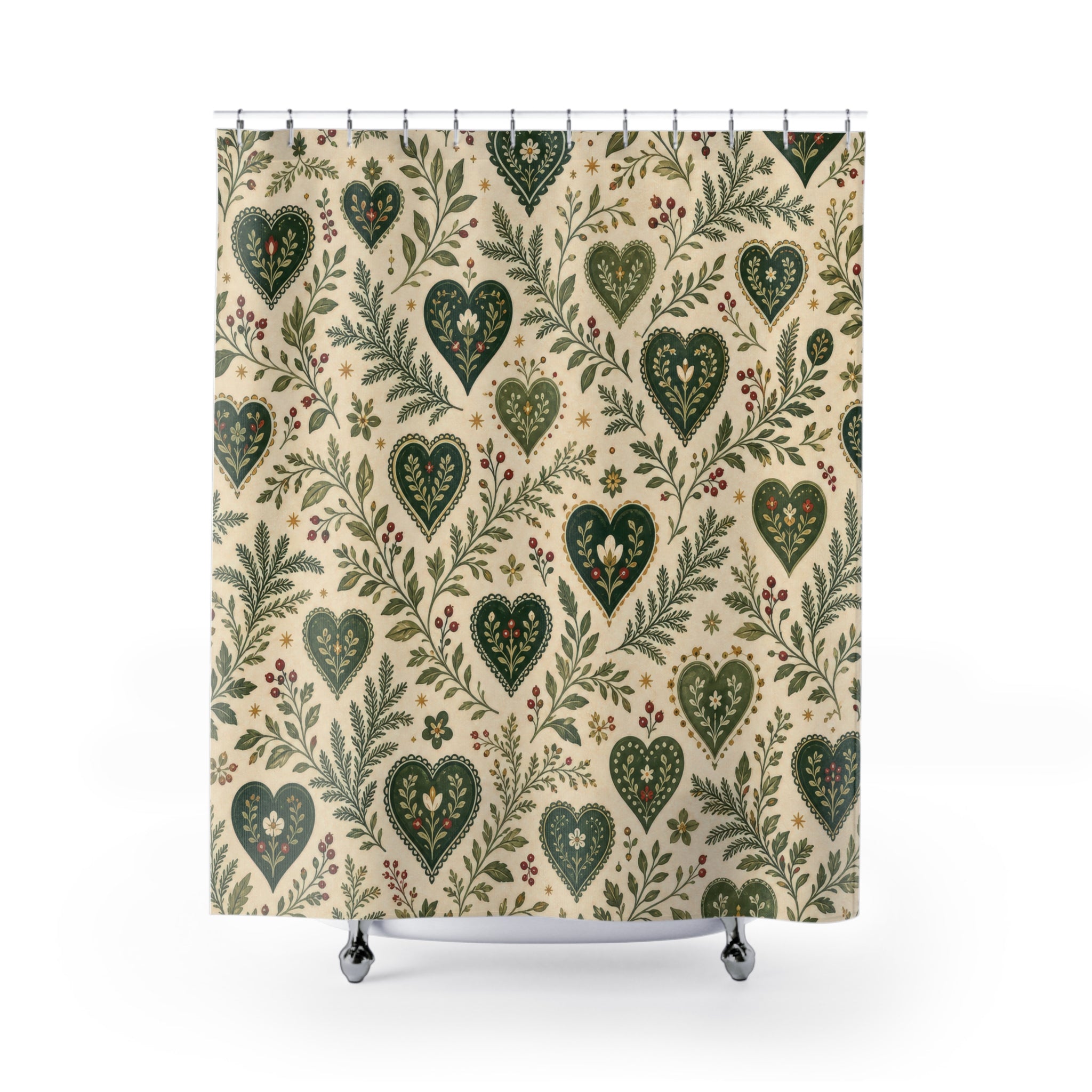 Cottagecore Green Botanical Shower Curtain
