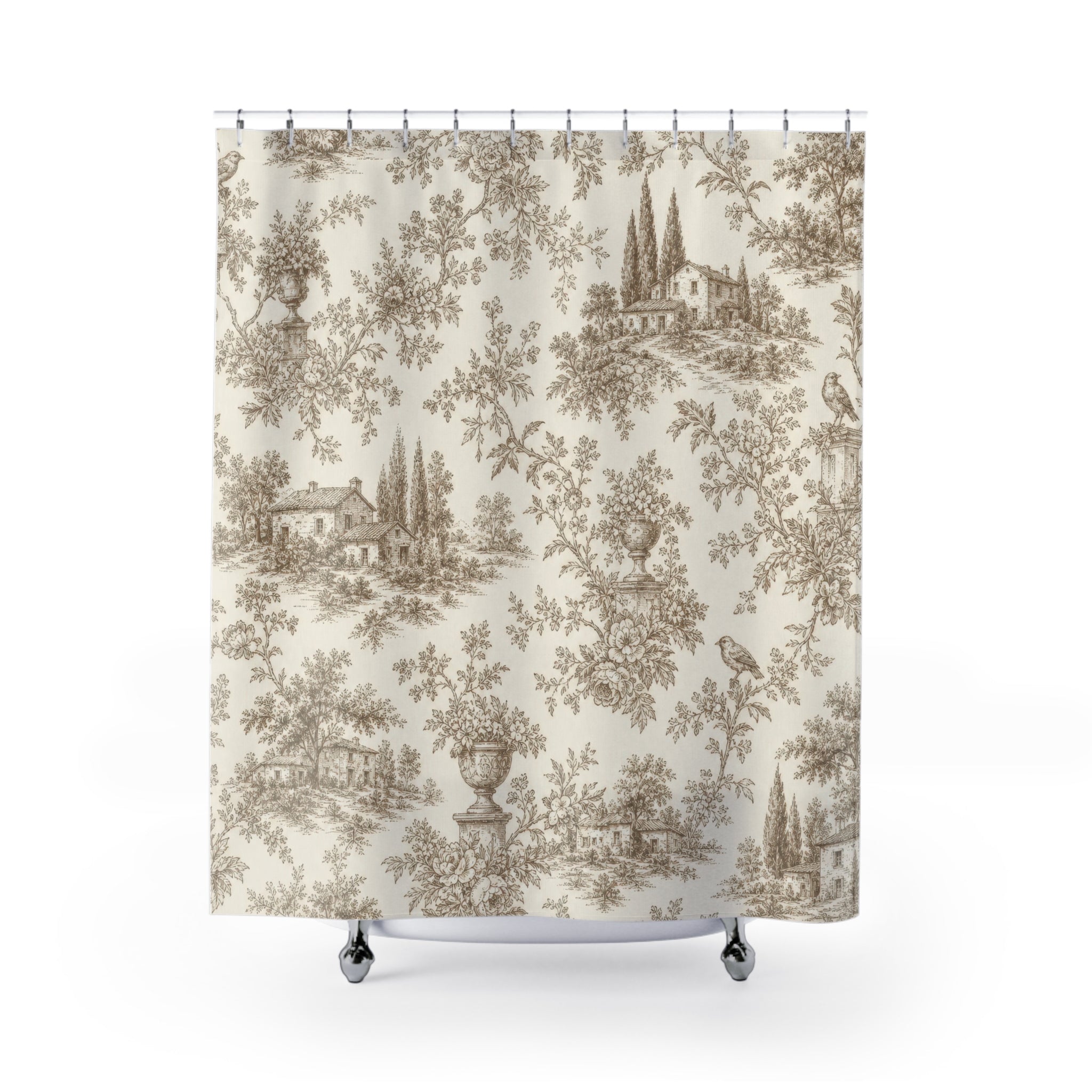 Sepia French Country Village Scene Shower Curtain