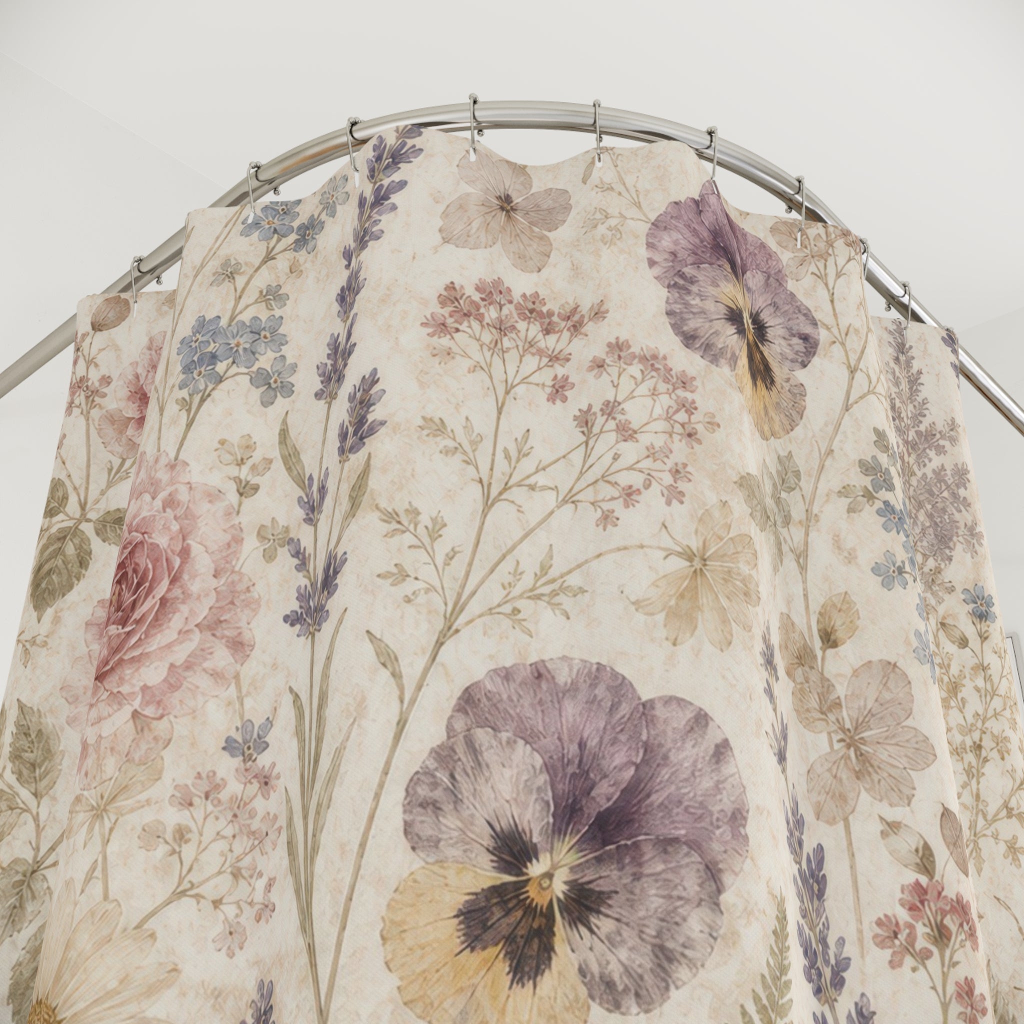 Pink Purple Cottage Flower Shower Curtain