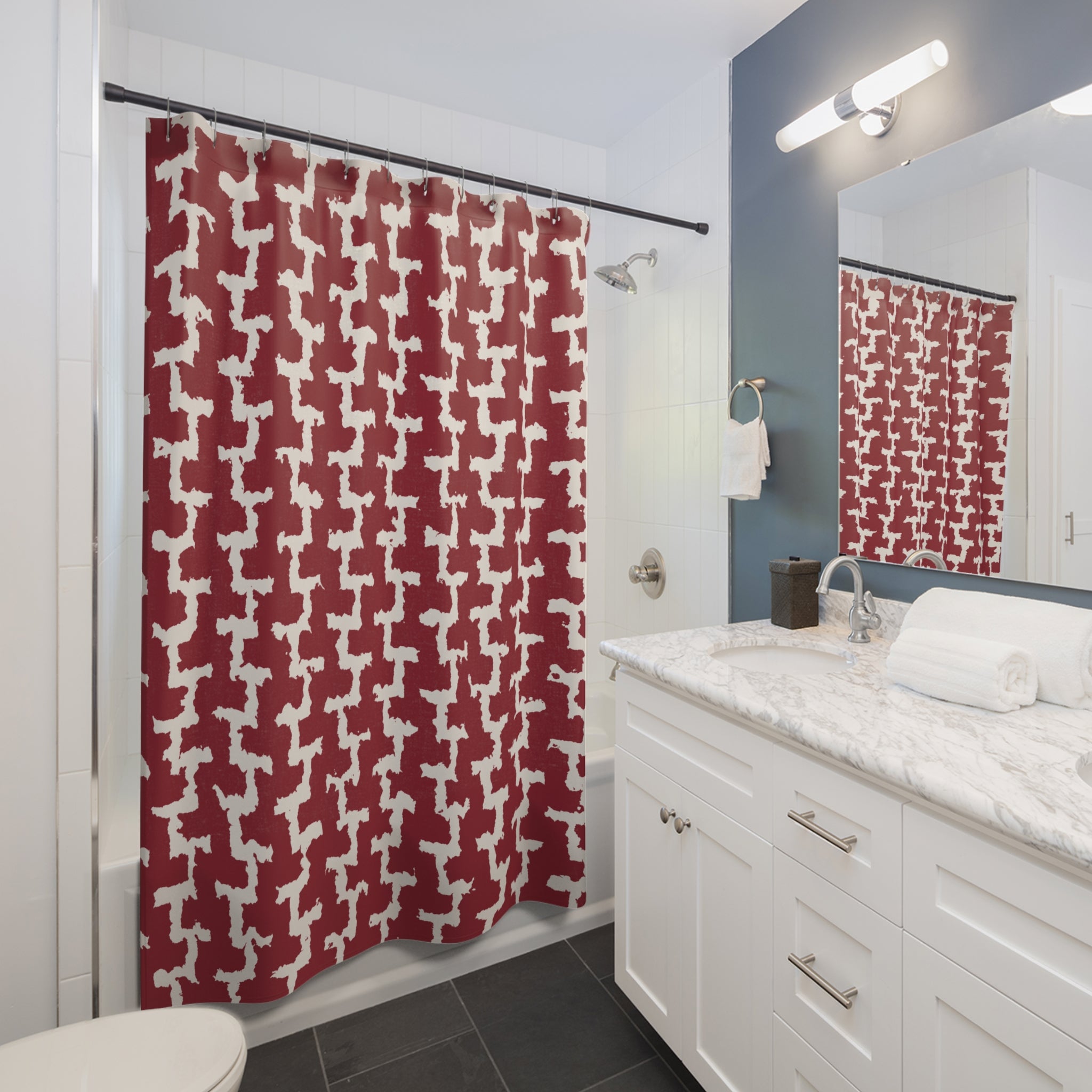 Red and White Greek Key Shower Curtain