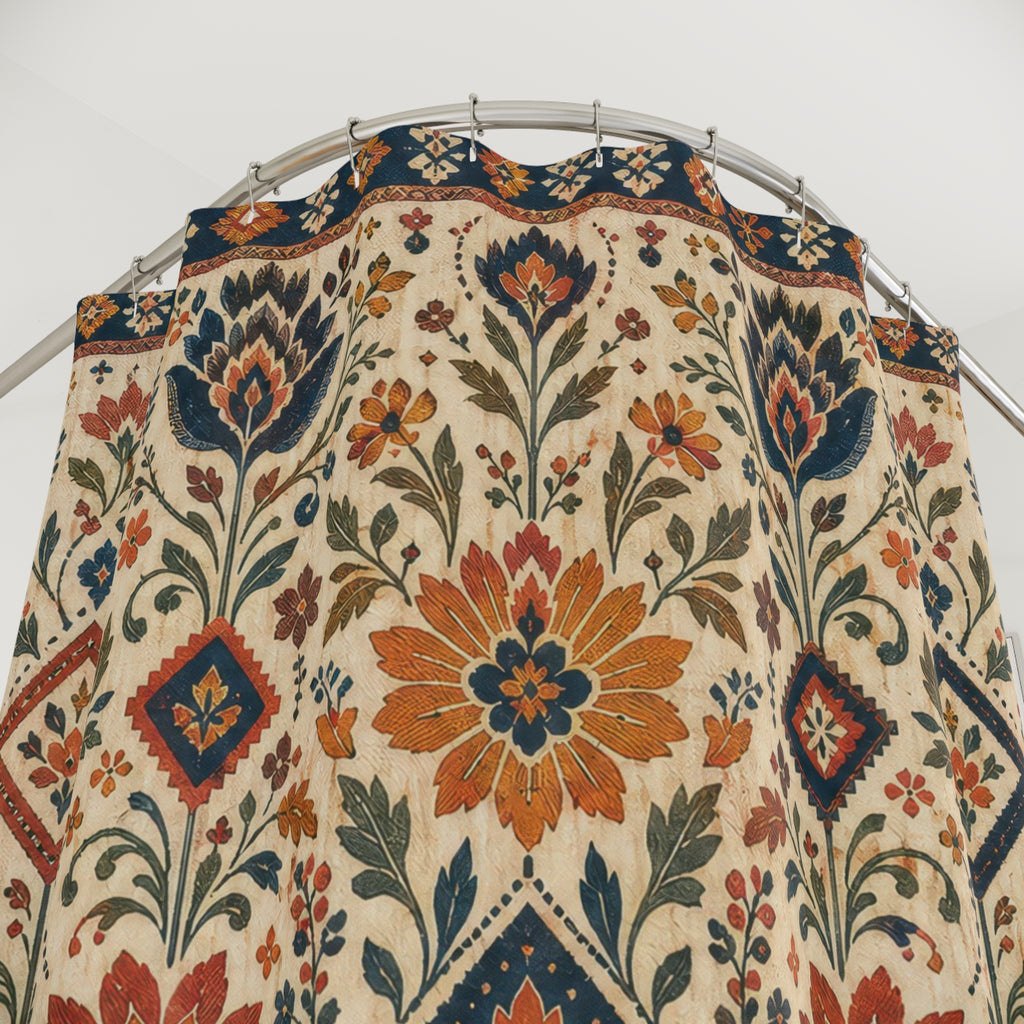 Kilim Flower Boho Floral Shower Curtain