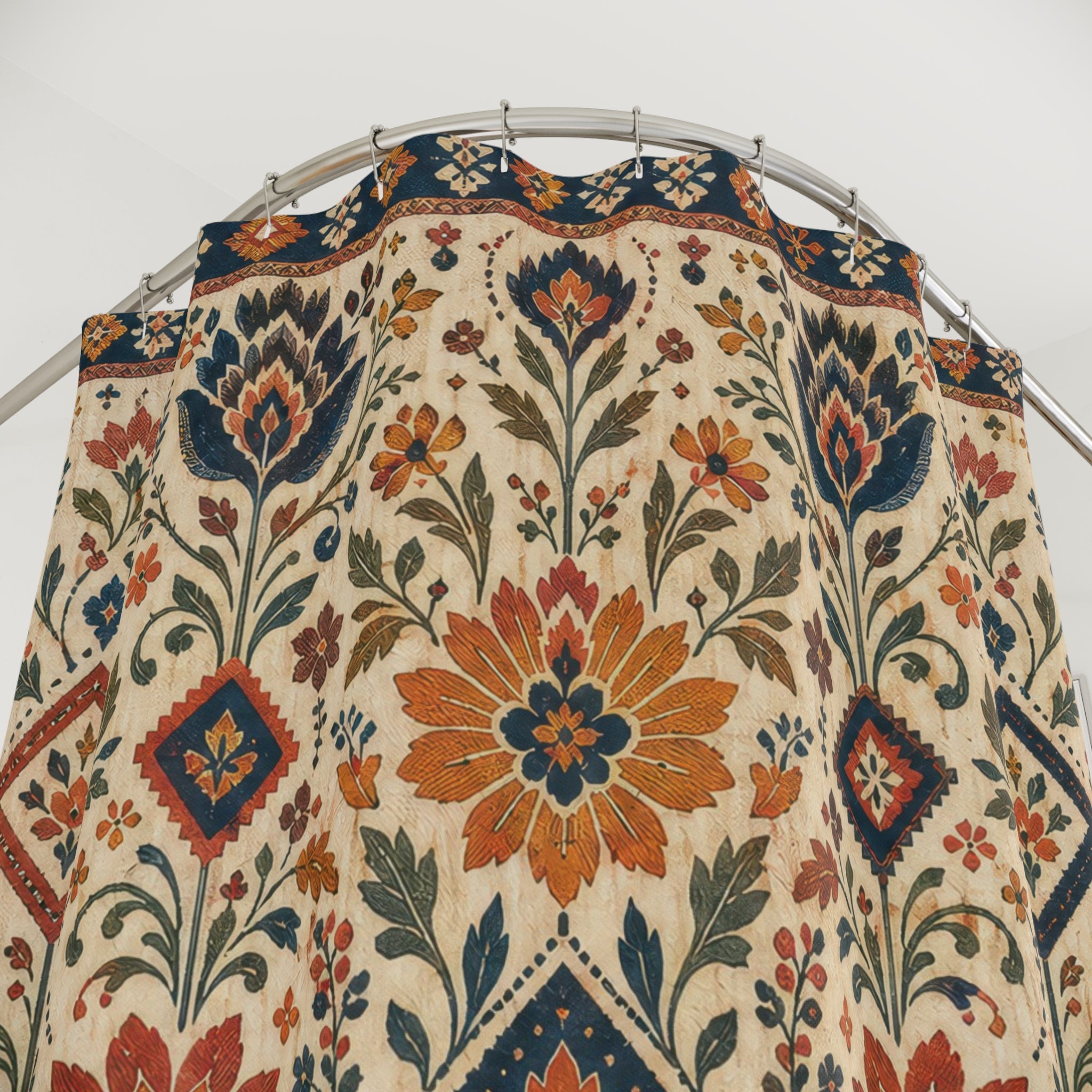 Kilim Flower Boho Floral Shower Curtain