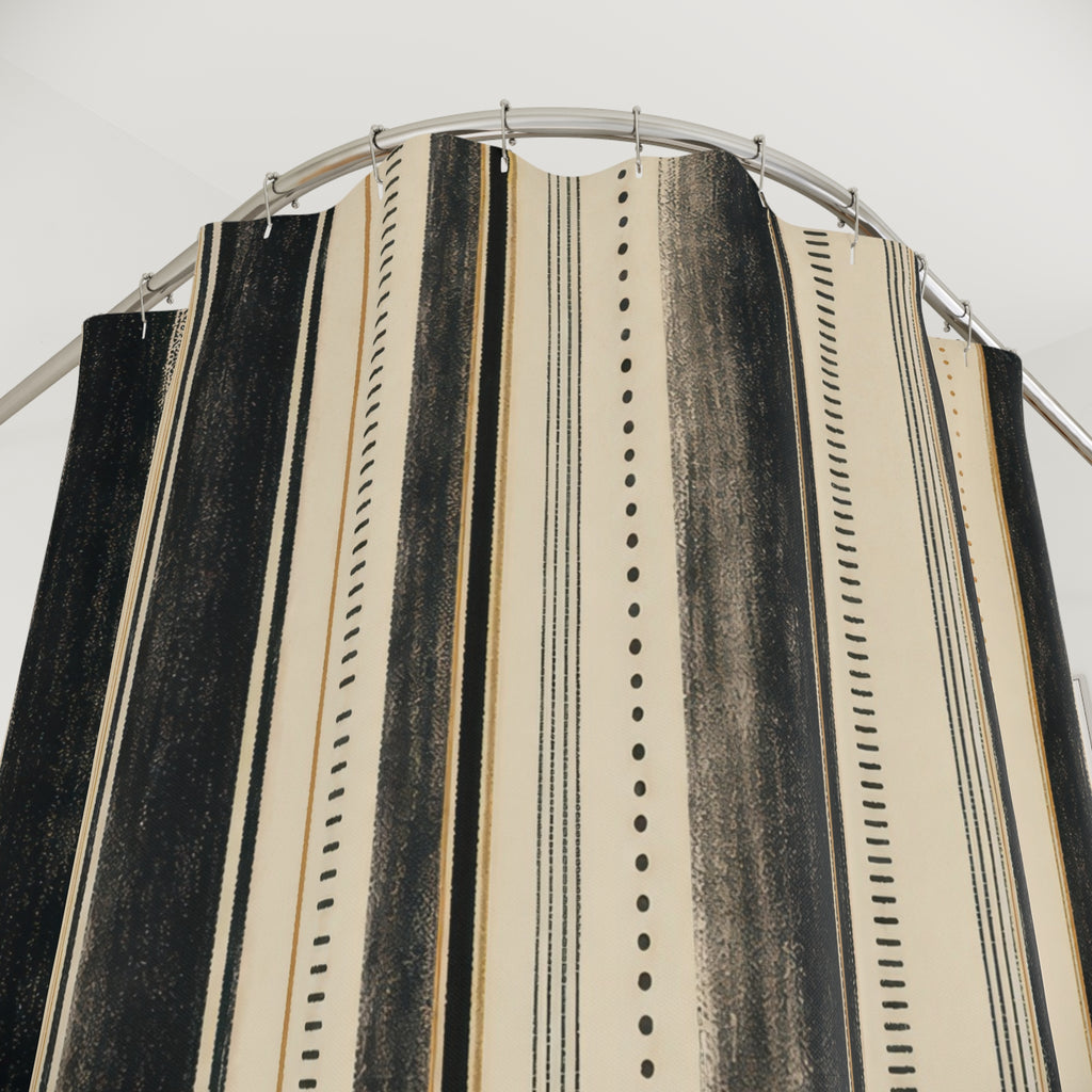Beige Ivory Dotted Stripe Shower Curtain