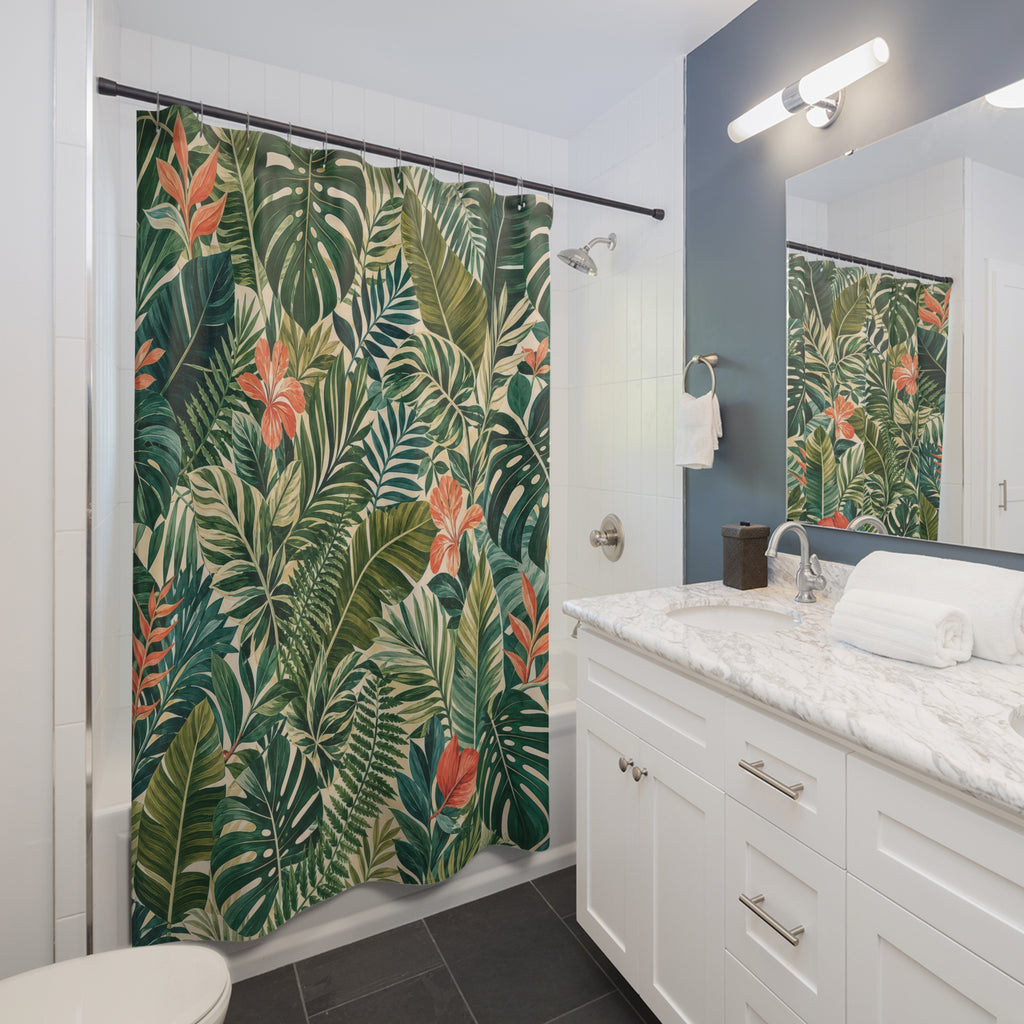 Palm Leaf Floral Tropical Botanical Modern Shower Curtain