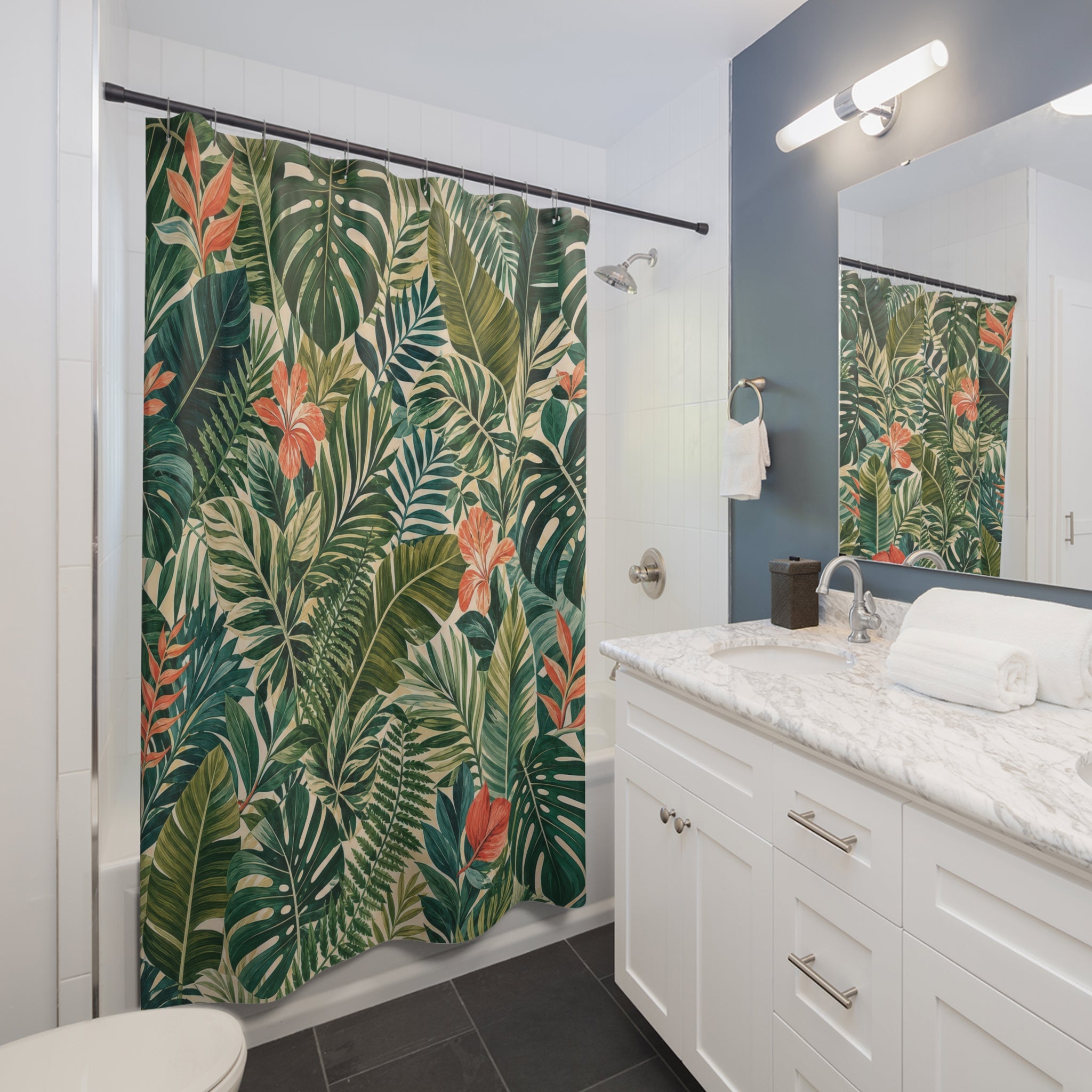 Palm Leaf Floral Tropical Botanical Modern Shower Curtain
