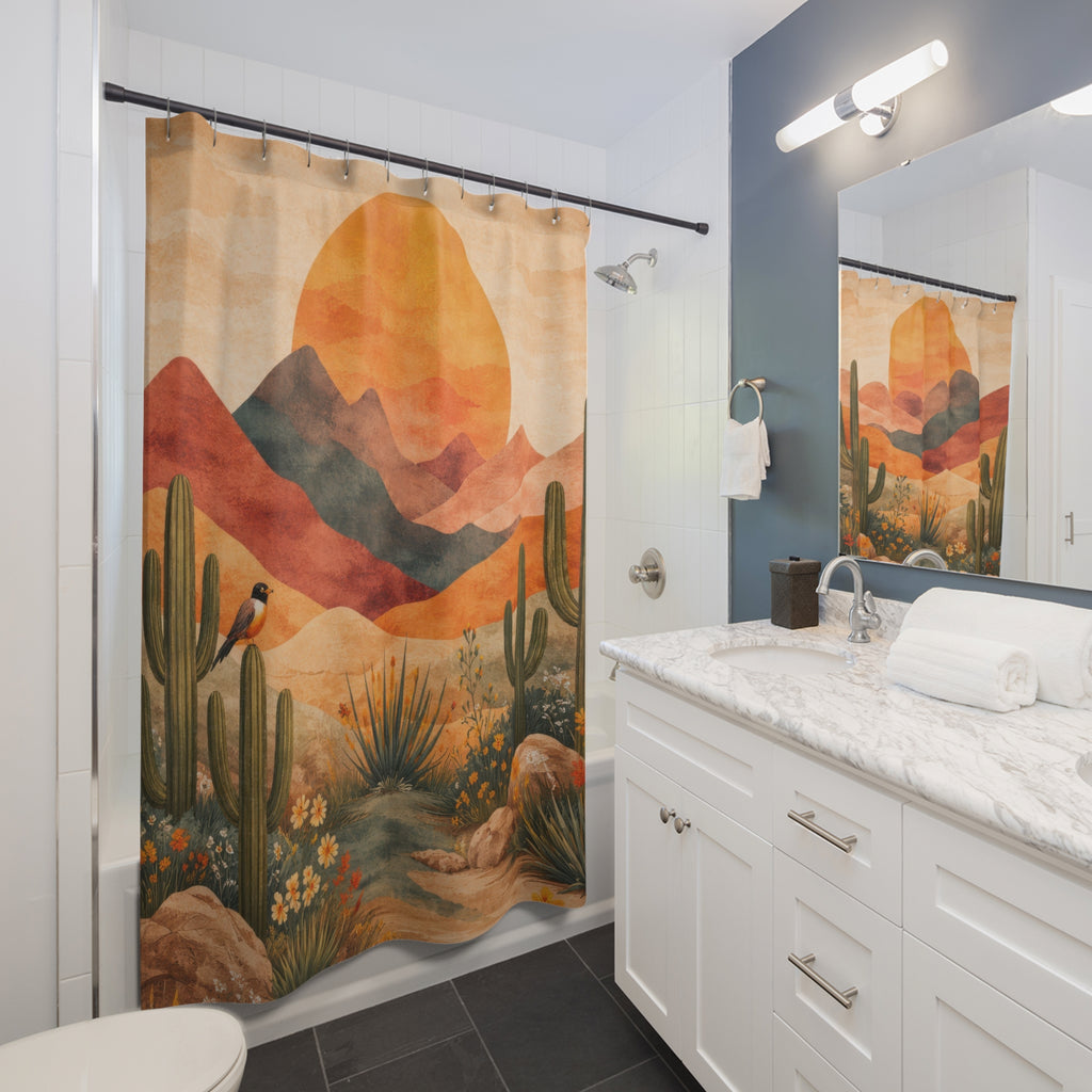 Southwestern Desert Shower Curtain – Cactus Sunset