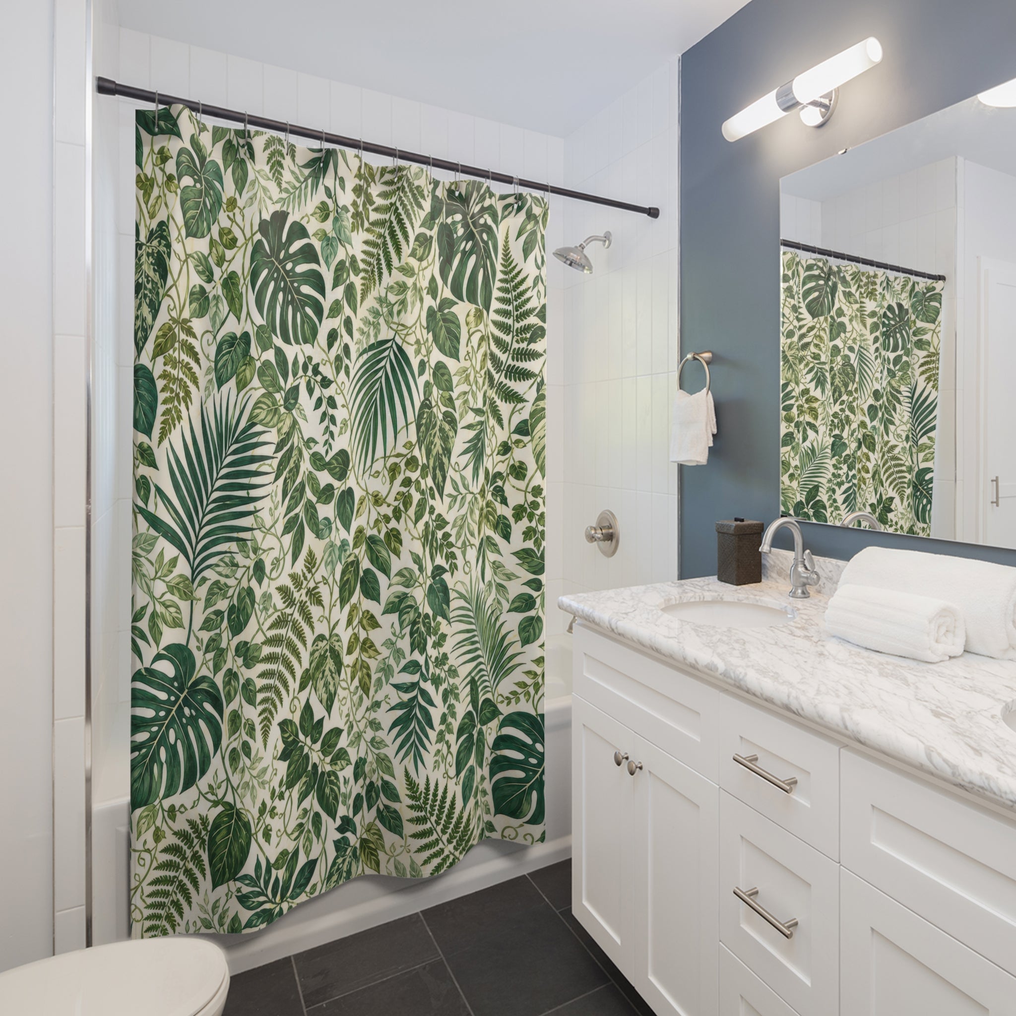 Palm Leaf Tropical Dense Floral Botanical Shower Curtain