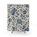 Navy Blue Botanical Flower Shower Curtain