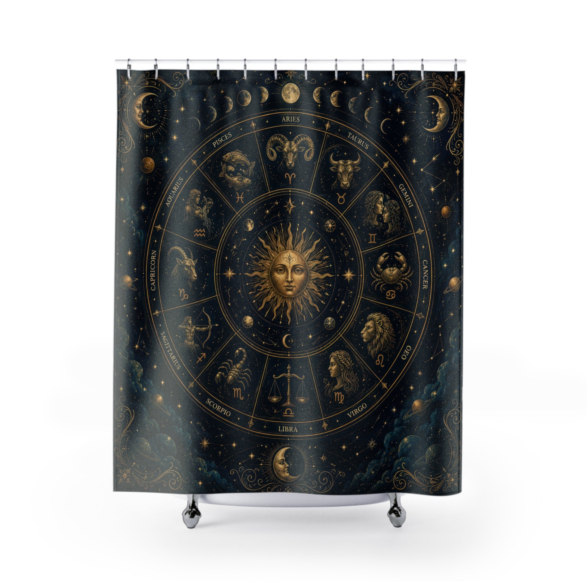 Astrology Shower Curtain: Celestial Zodiac Wheel