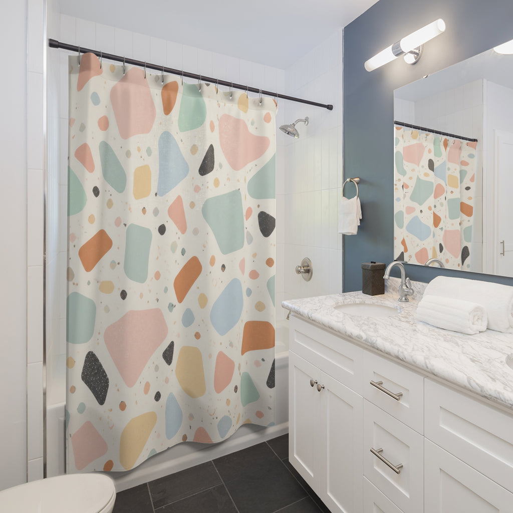 Terrazzo Stone Retro Modern Pastel Shower Curtain