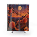 Peaches above an autumn orchard at sunset shower curtain with full front view