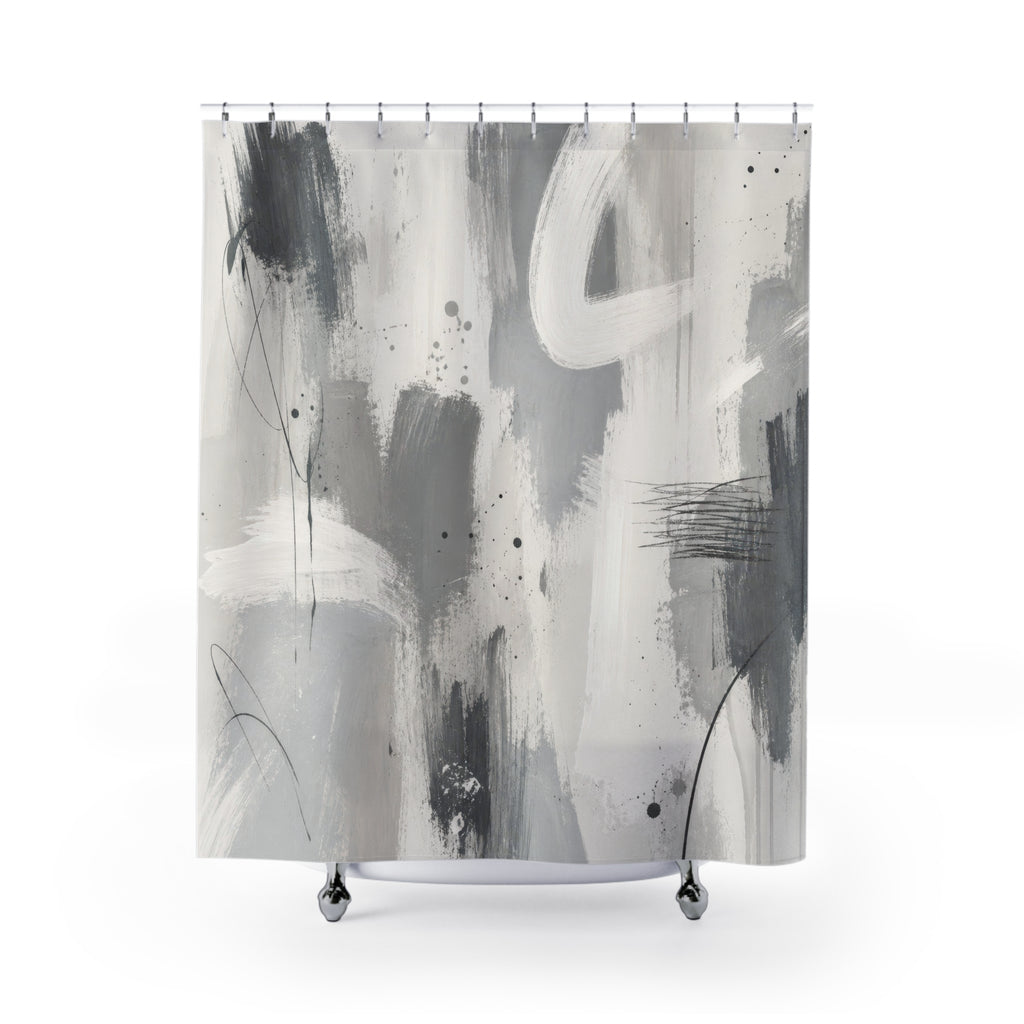 Grey Abstract Brushstroke Shower Curtain