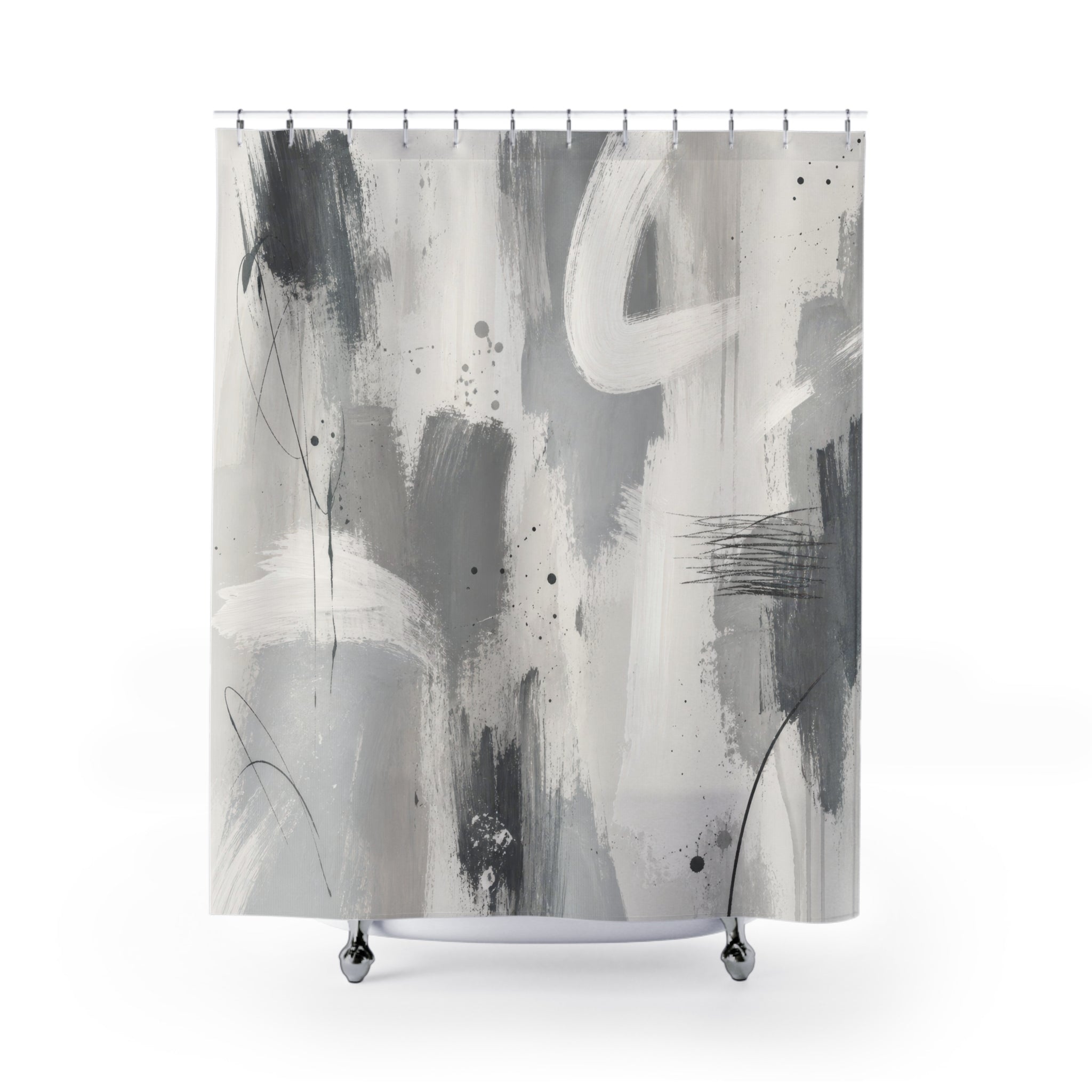 Grey Abstract Brushstroke Shower Curtain