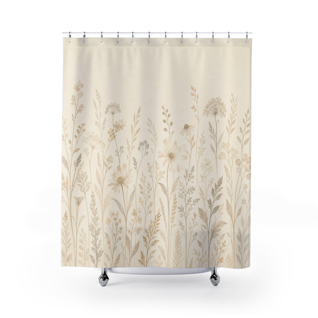 Beige Wildflower Stem Shower Curtain